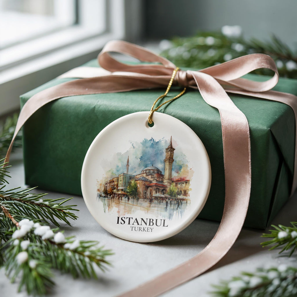 Tirana Albania Personalized Watercolor Ornament, Custom Ceramic Christmas gift, Travel Keepsake