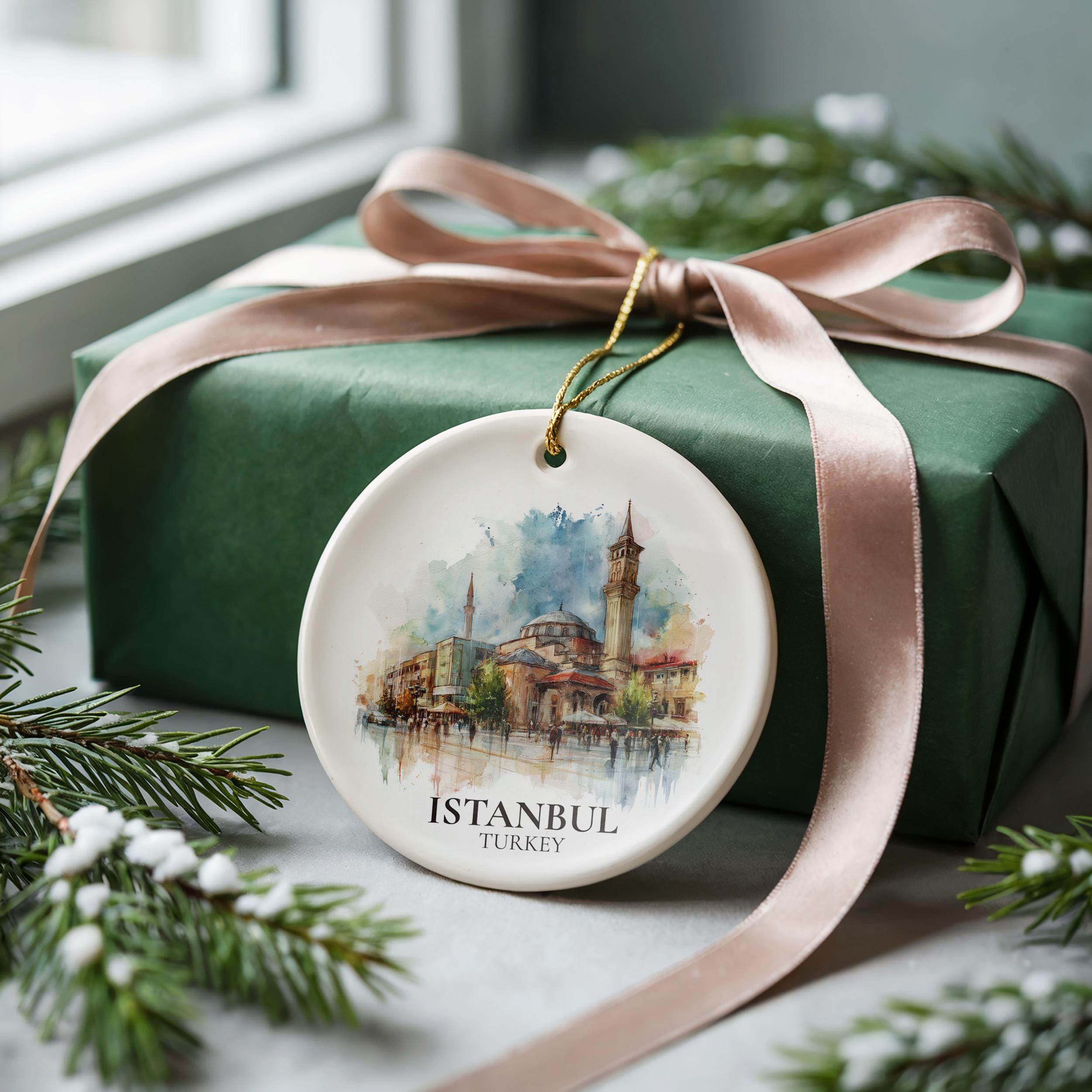 Tirana Albania Personalized Watercolor Ornament, Custom Ceramic Christmas gift, Travel Keepsake