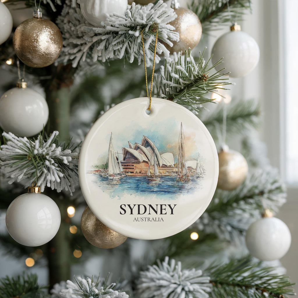 Sydney Australia Personalized Watercolor Ornament, Custom Ceramic Christmas gift, Travel Keepsake