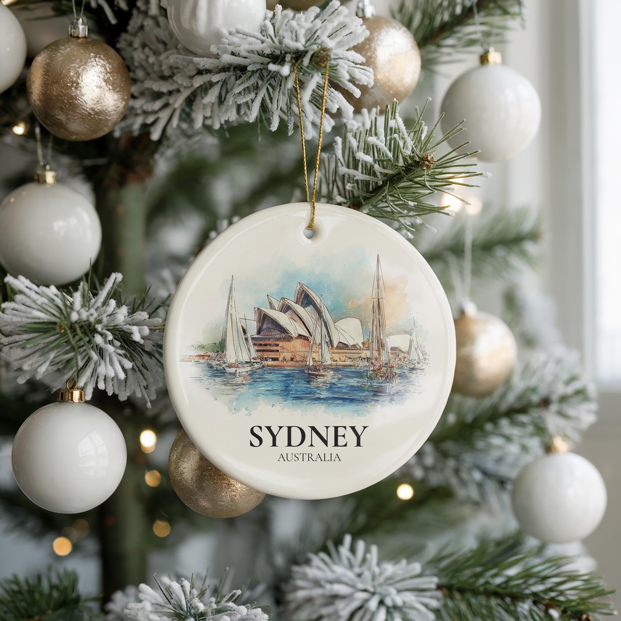 Sydney Australia Personalized Watercolor Ornament, Custom Ceramic Christmas gift, Travel Keepsake