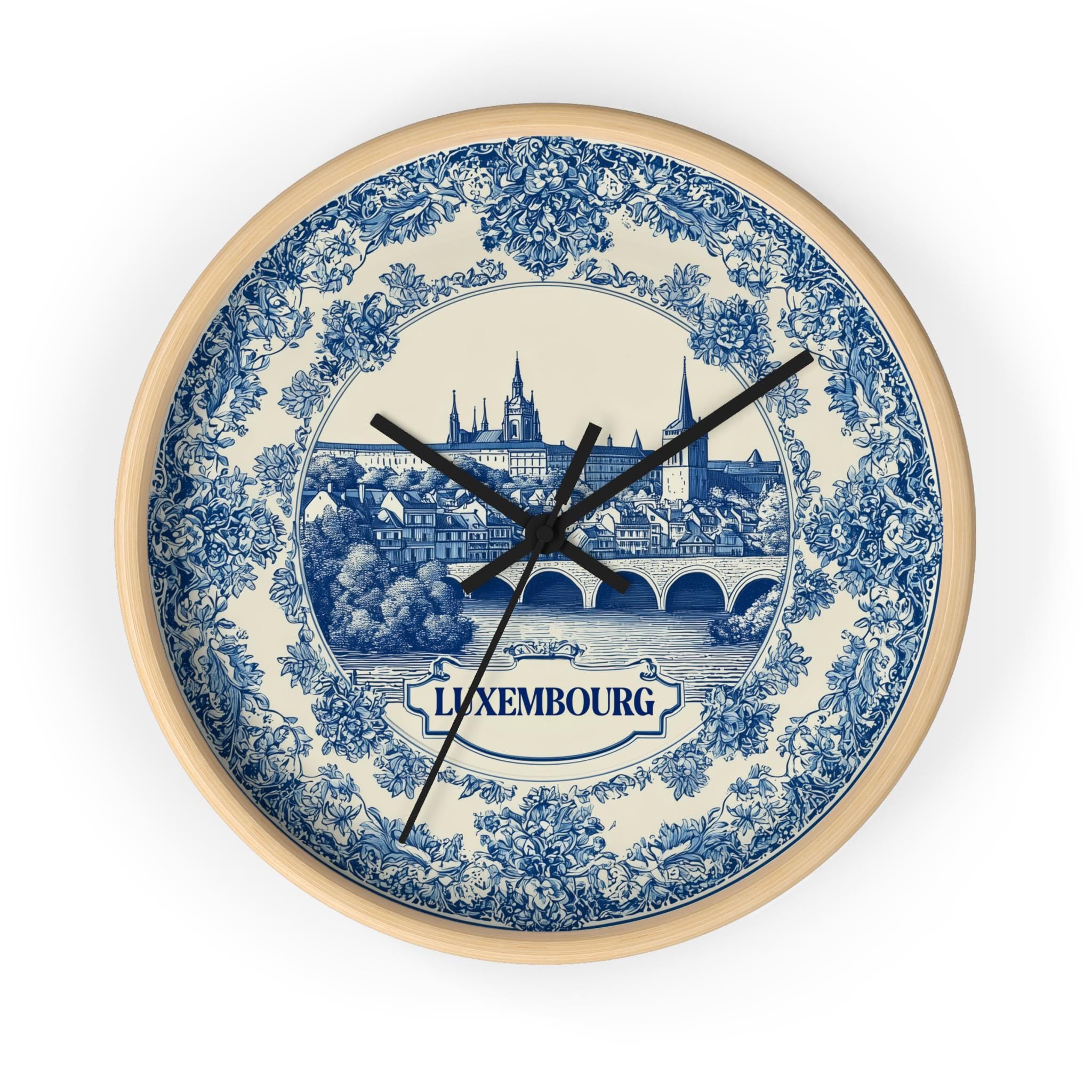 Luxembourg Wall Clock, Delf style Home Decor, Vintage City Travel Keepsake Art