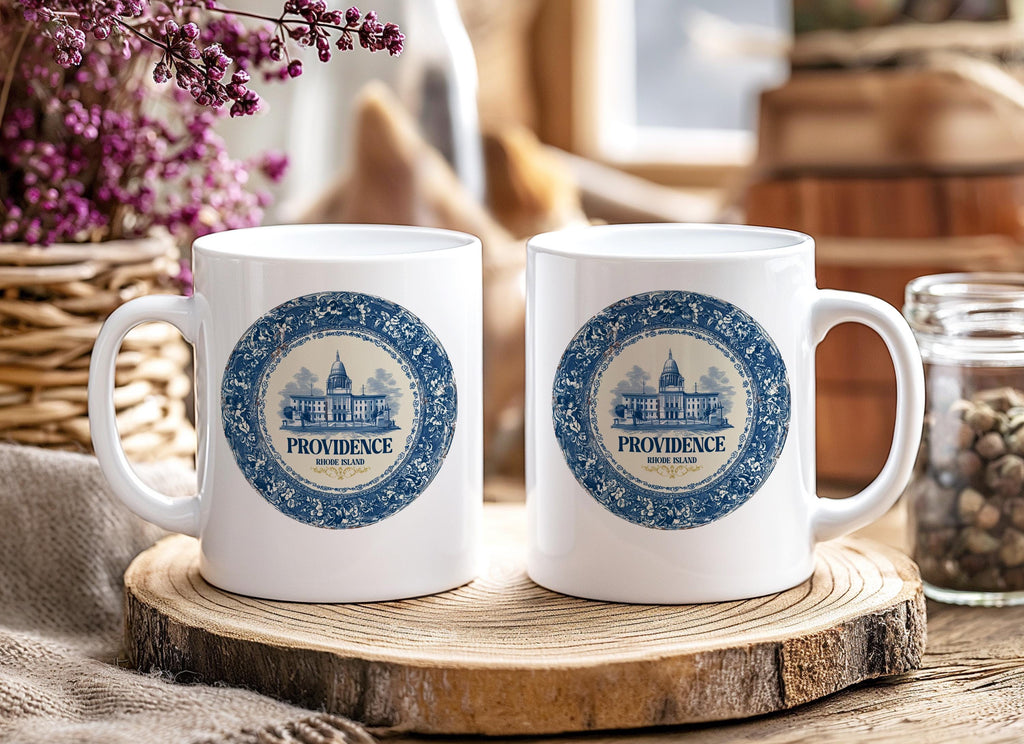 Providence Rhode Island Mug, Custom Delft Style cup, Personalized Vintage Travel City Gift