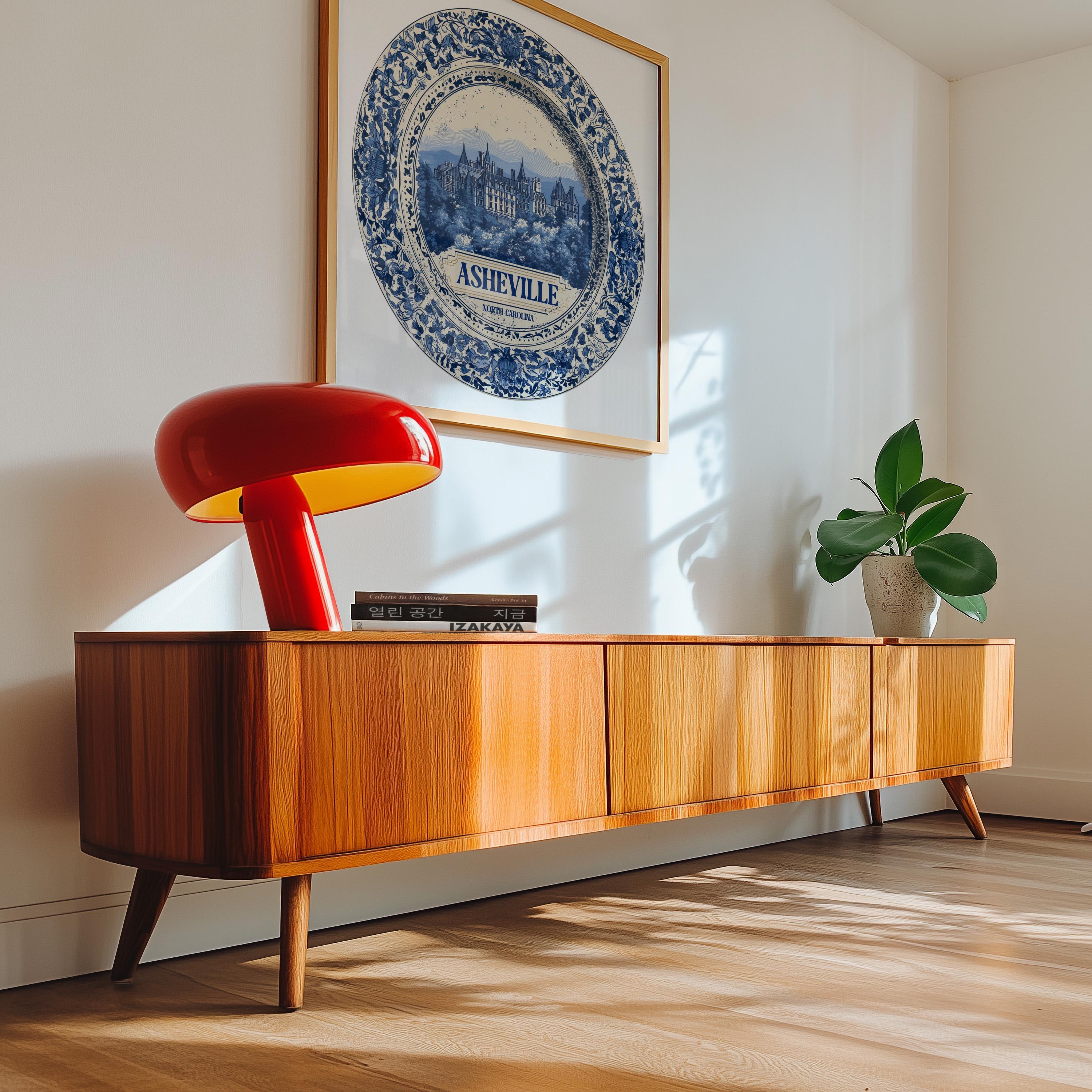 Asheville North Carolina Wall Art, Vintage Delft Blue Poster, City Print, Travel Home Decor