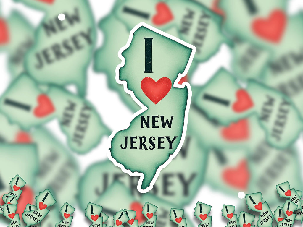 I love New Jersey Sticker, Vintage US States Vinyl Decal, Waterproof Decal, Retro Travel Collection