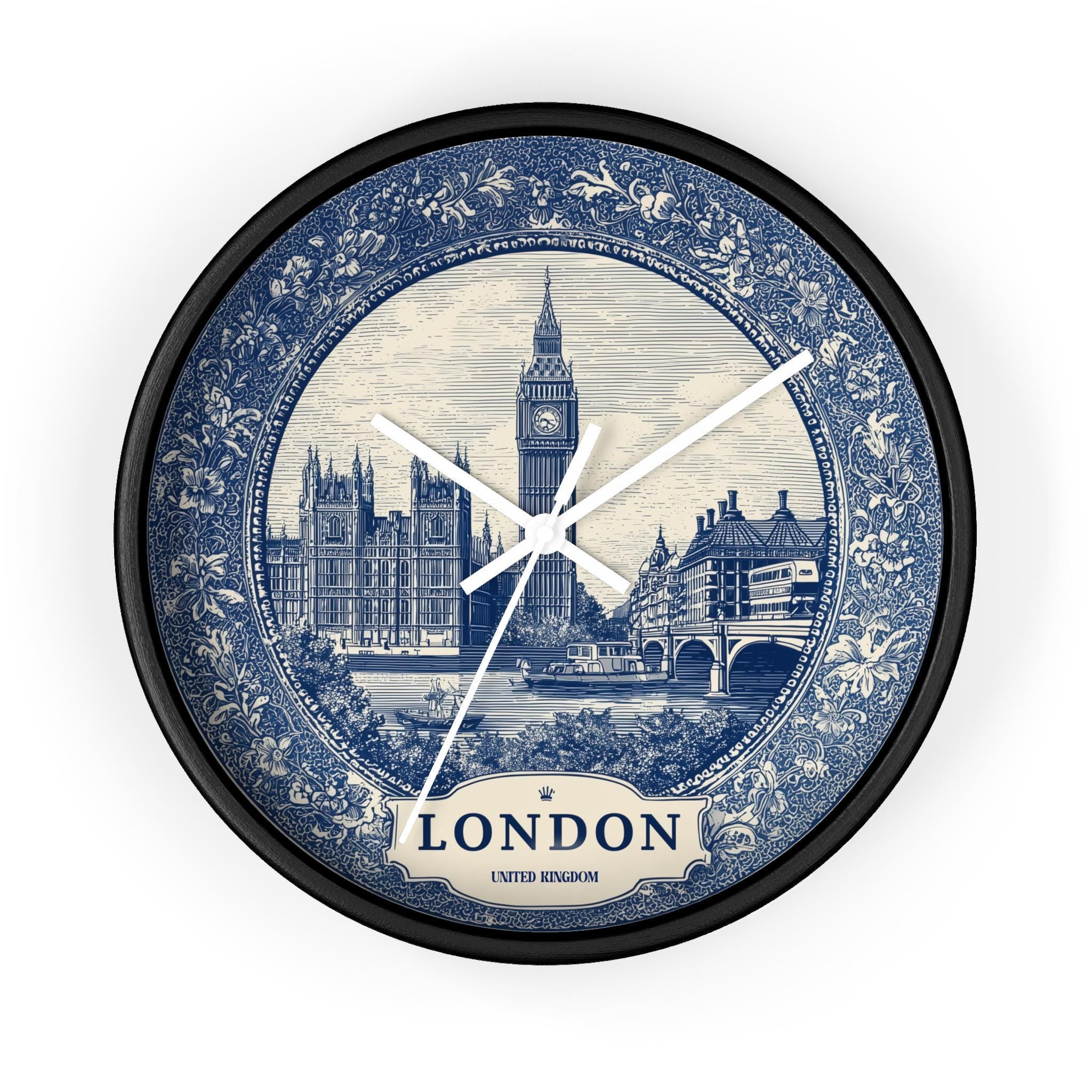 London UK Wall Clock, Delf style Home Decor, Vintage City Travel Keepsake Art