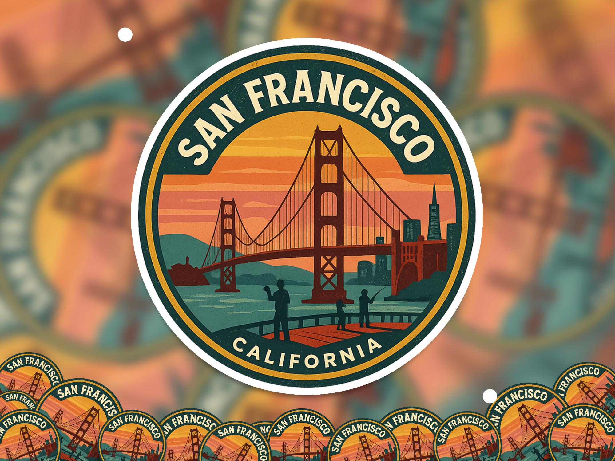 San Fransisco Kiss-Cut Vinyl, California Waterproof Decal, Retro Travel Lover Collection