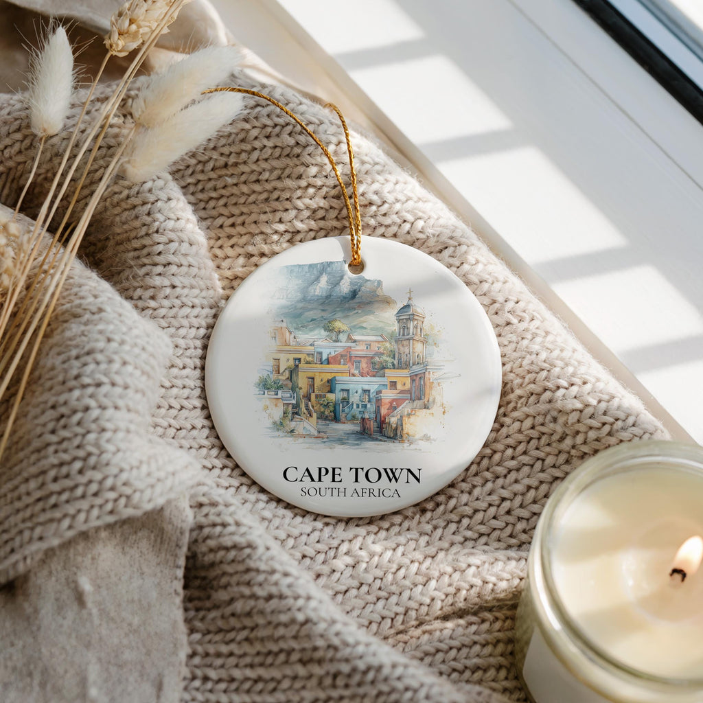 Cape Town South Africa Custom Watercolor Ornament, Personalized Ceramic Christmas gift, Travel Keepsake
