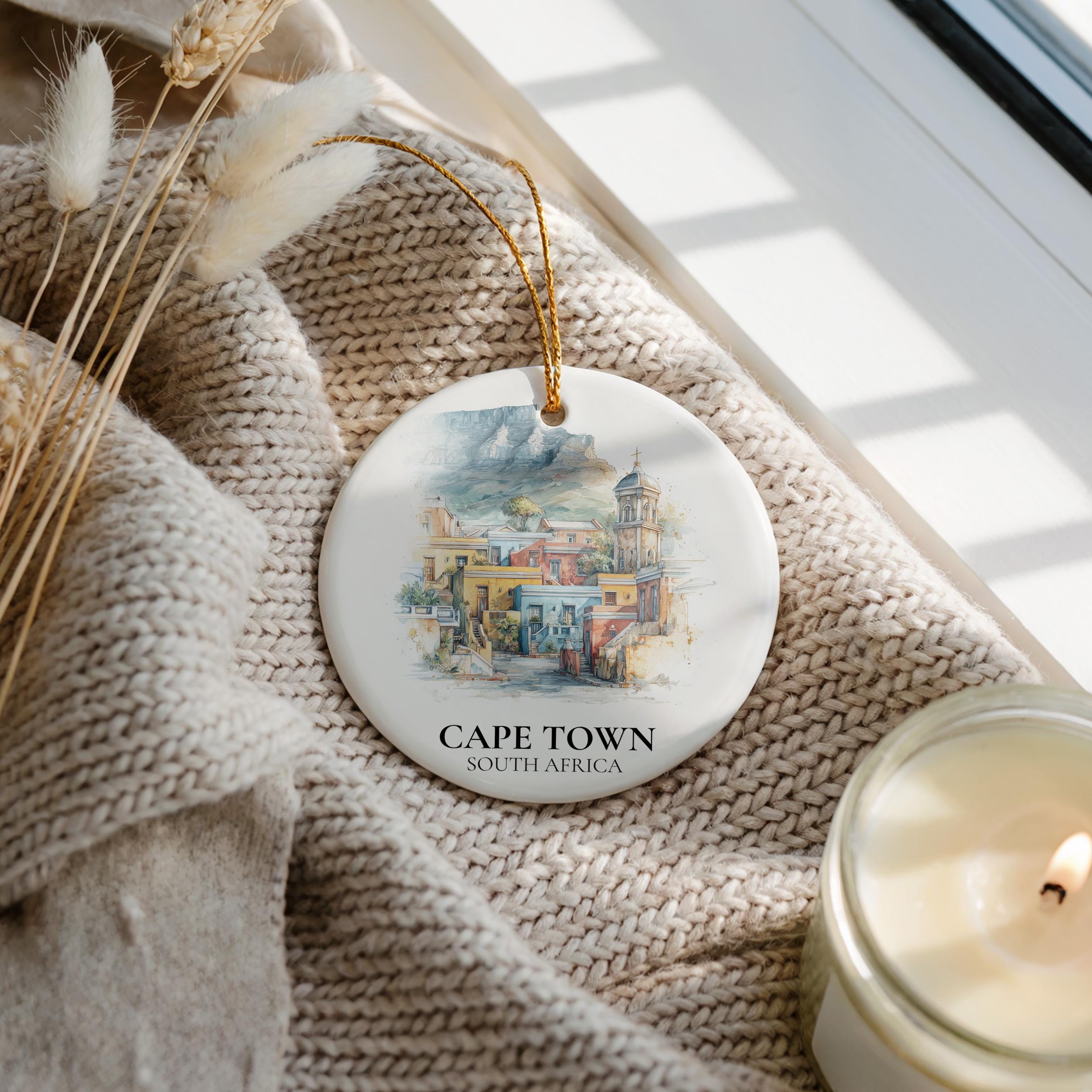 Cape Town South Africa Custom Watercolor Ornament, Personalized Ceramic Christmas gift, Travel Keepsake