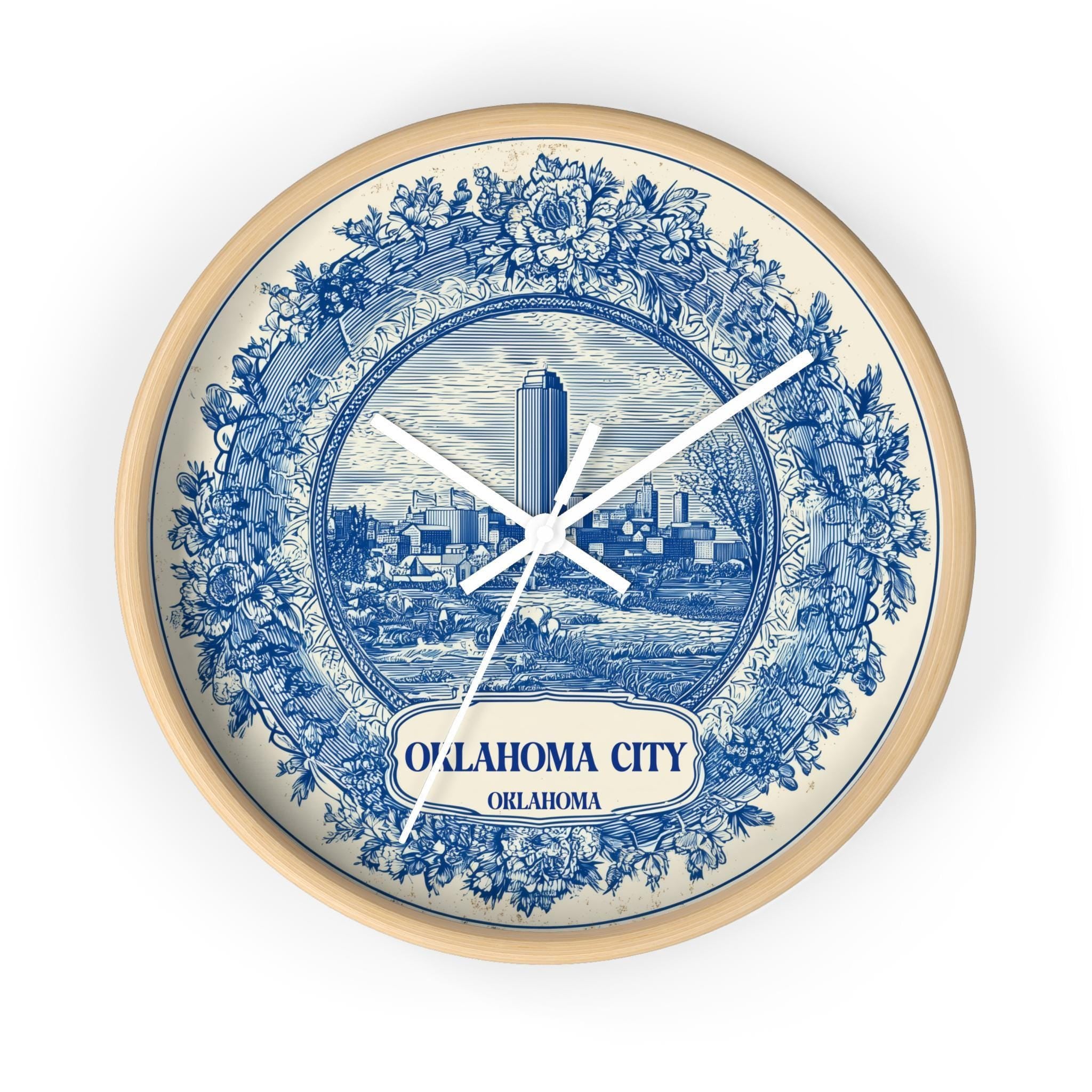 Oklahoma City Wall Clock, Delf style Home Decor, Vintage City Travel Keepsake Art