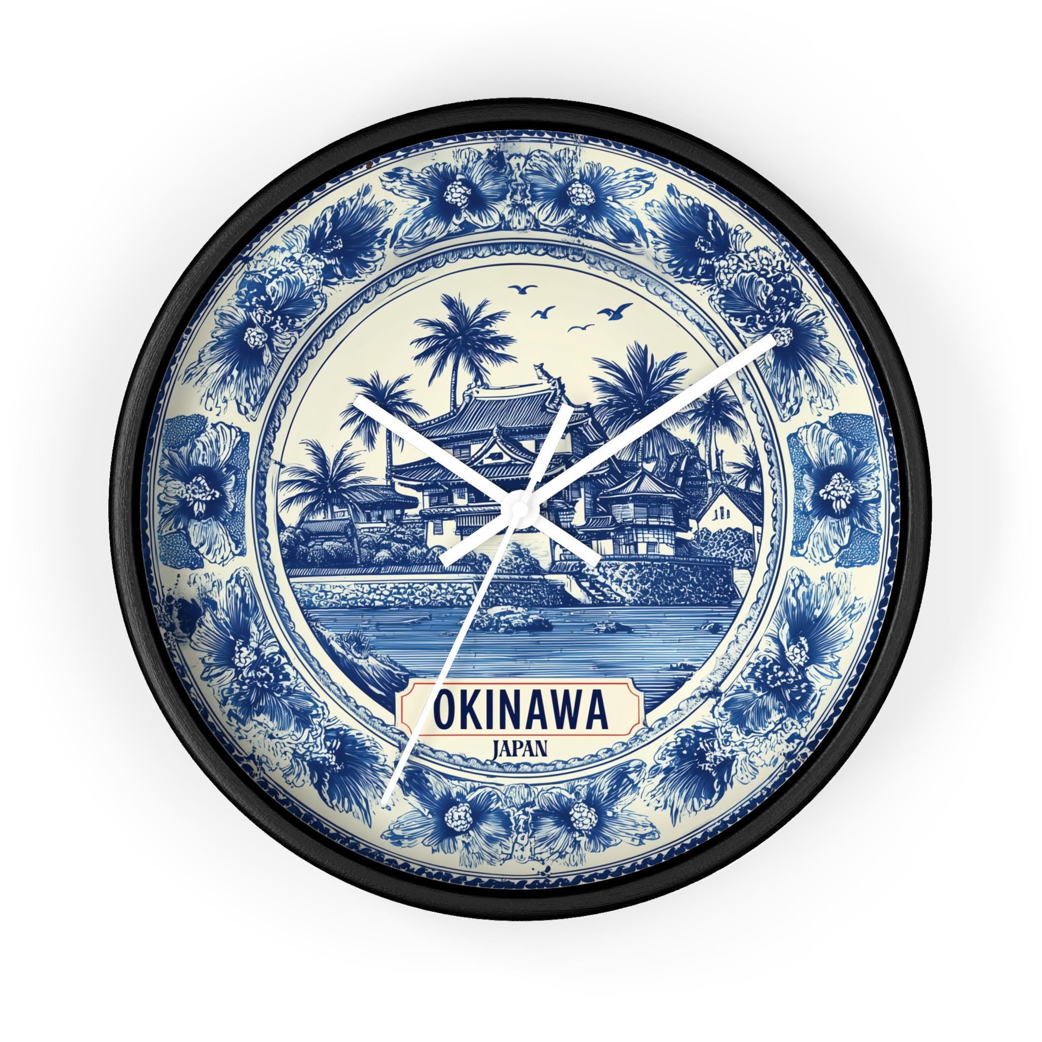 Okinawa Japan Wall Clock, Delf style Home Decor, Vintage City Travel Keepsake Art