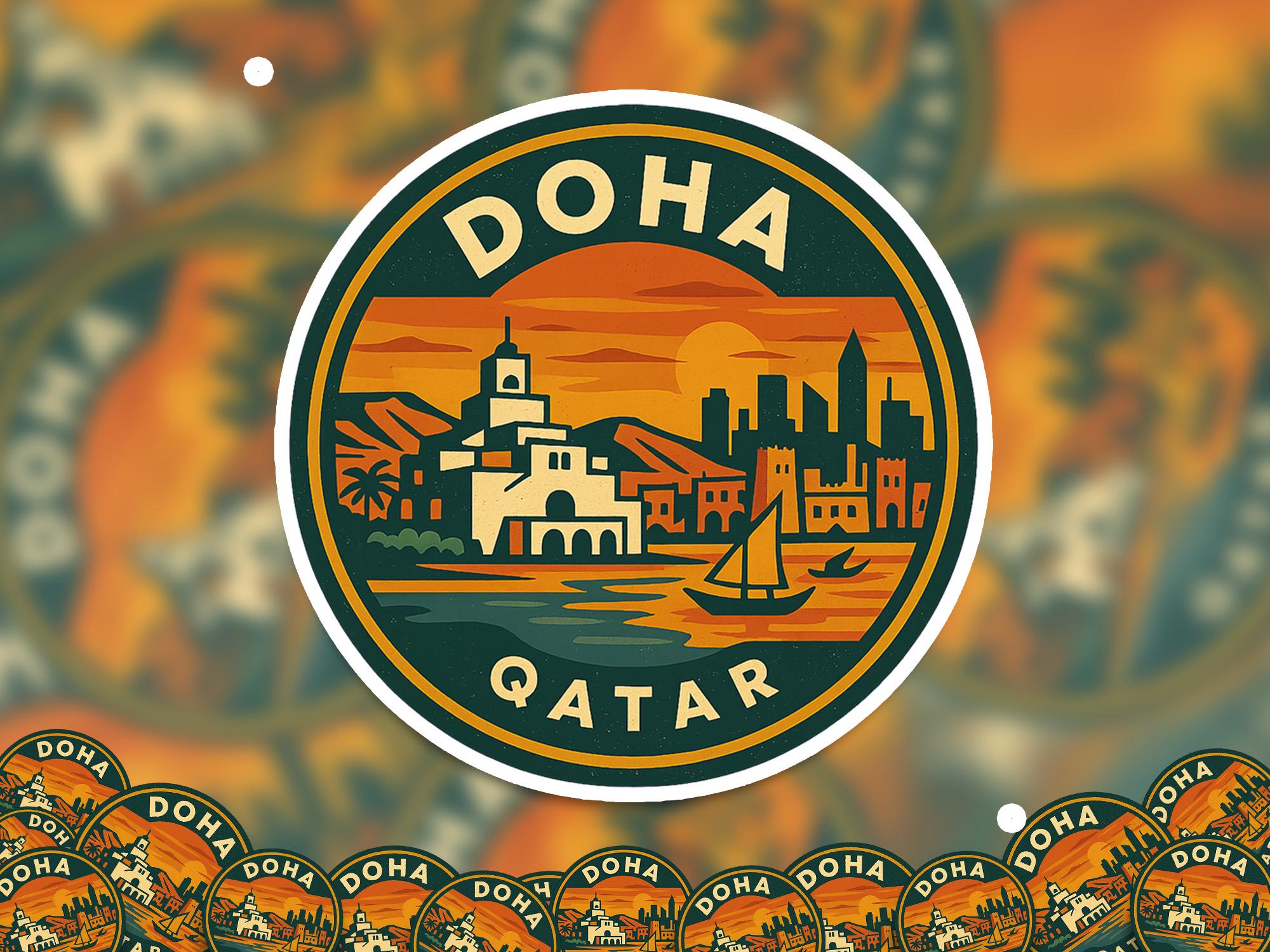 Doha Qatar Sticker Kiss-Cut Vinyl, Waterproof Decal, Retro Travel Lover Collection