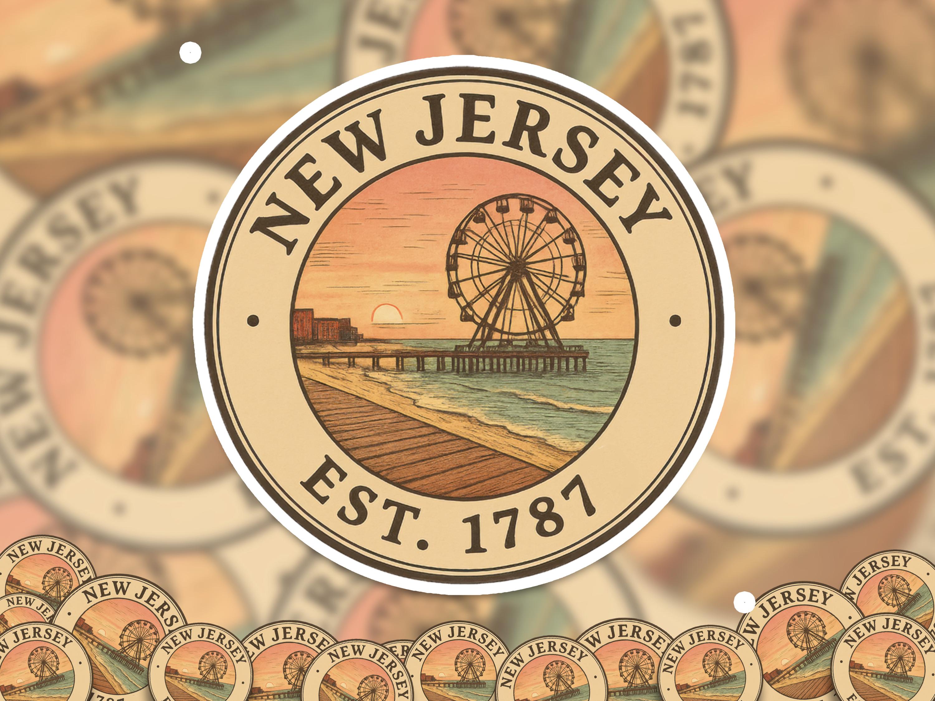 New Jersey Sticker, Vintage US States Retro Decal, Waterproof Retro Travel Collection for Laptop Tumbler