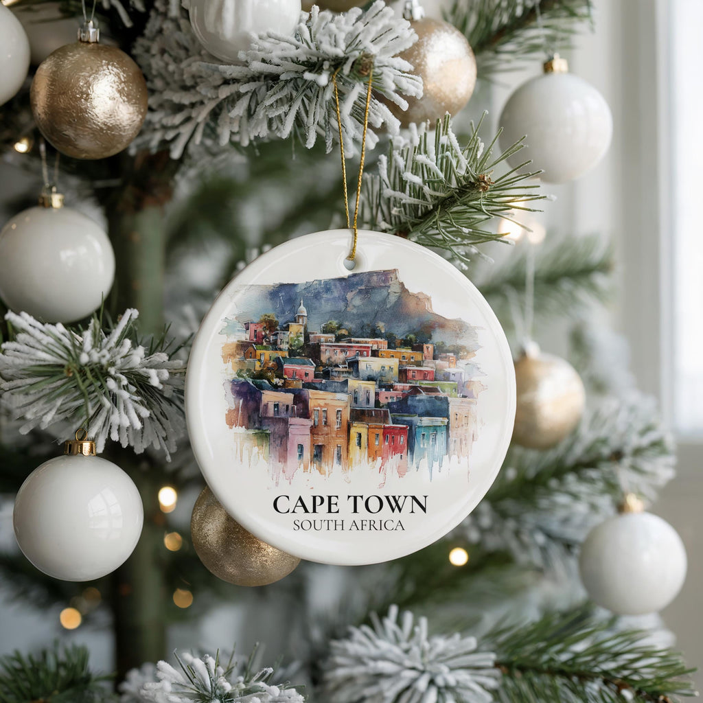 Cape Town South Africa Personalized Watercolor Ornament, Custom Ceramic Christmas gift, Travel Keepsake