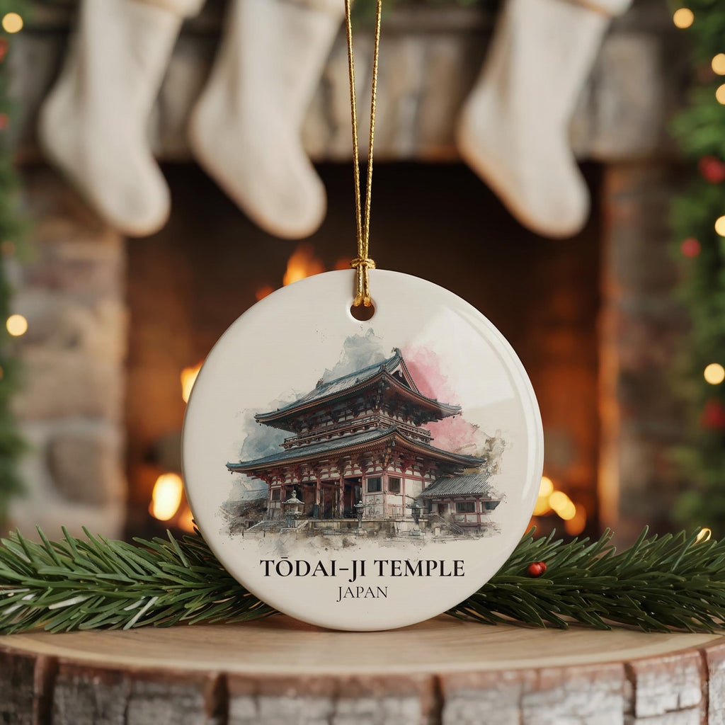 Todaiji Temple Japan Personalized Watercolor Ornament, Custom Ceramic Christmas gift, Travel Keepsake