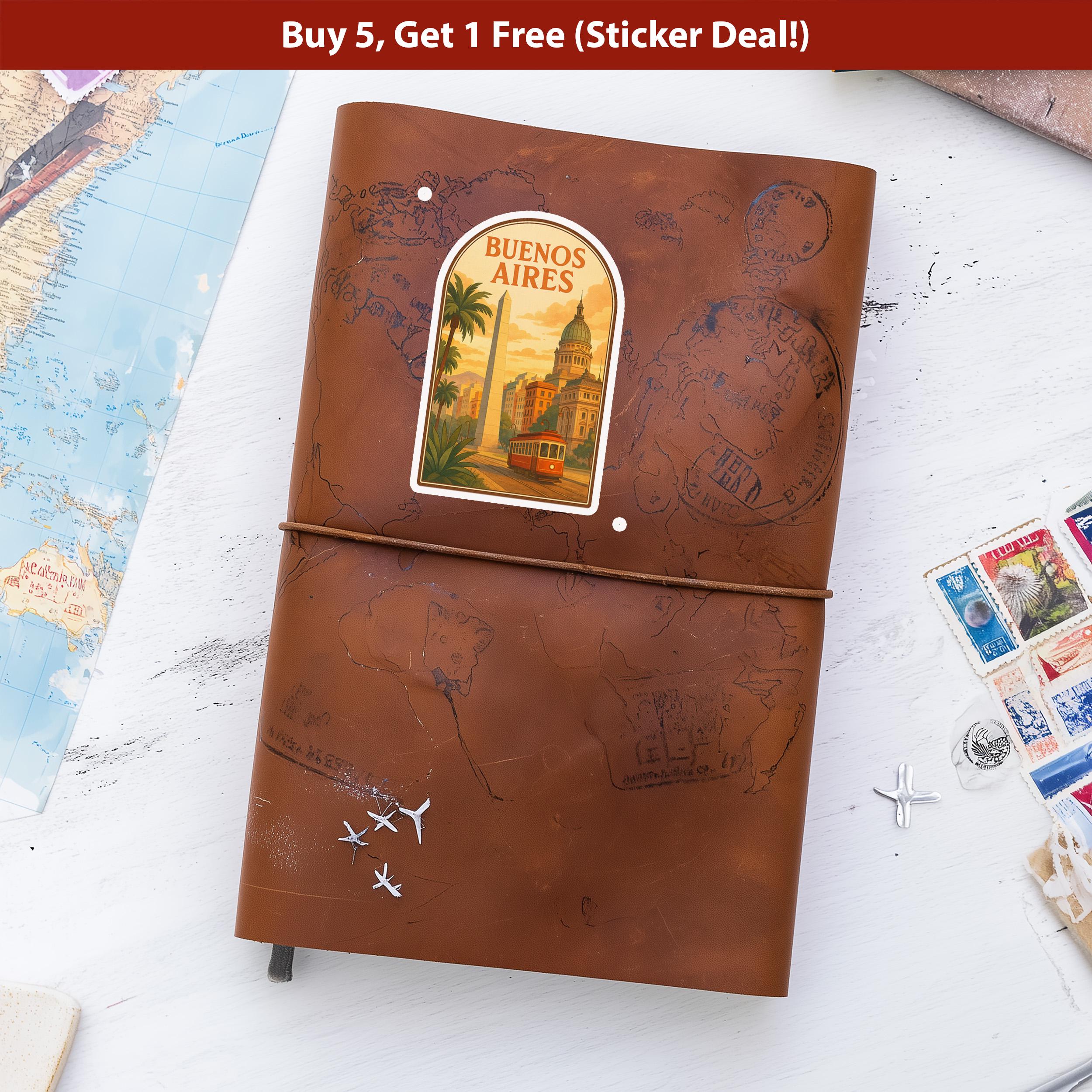 Buenos Aires Sticker, Argentina Vintage City Vinyl Decal, Retro Travel Lover Collection, Journal Scrapbook