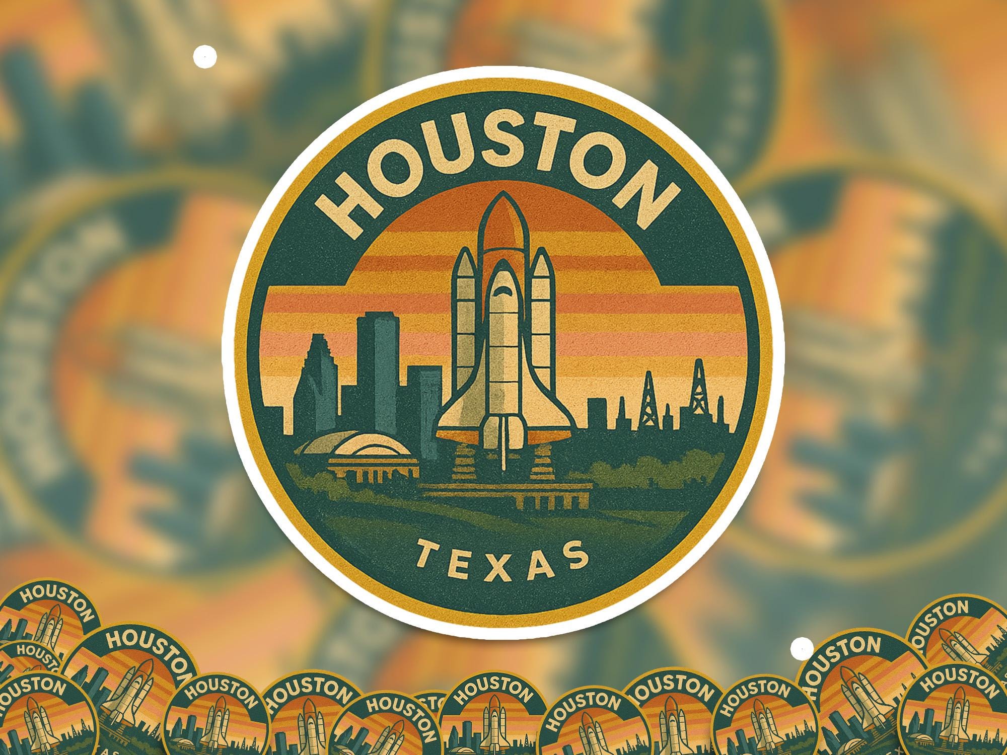 Houston Texas Kiss-Cut Vinyl, US Waterproof Decal, Retro Travel Lover Collection