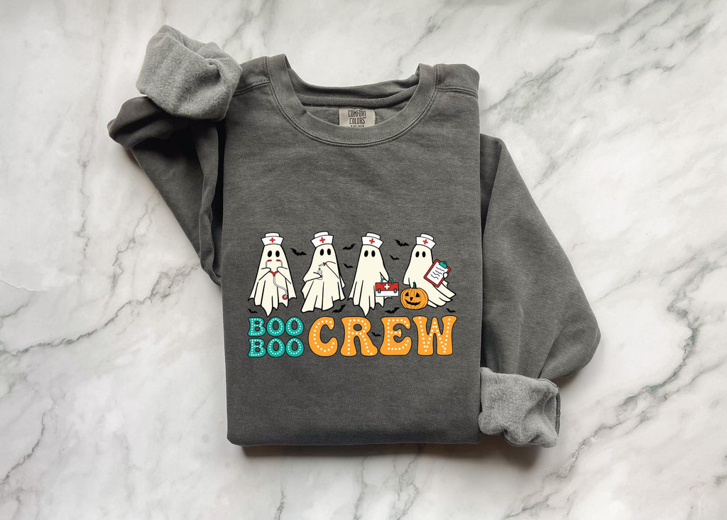 Boo Boo Crew Halloween Nurse Sweatshirt, Spooky RN Fall Top Cozy Autumn Pullover, Cute Retro Gift for Nurse