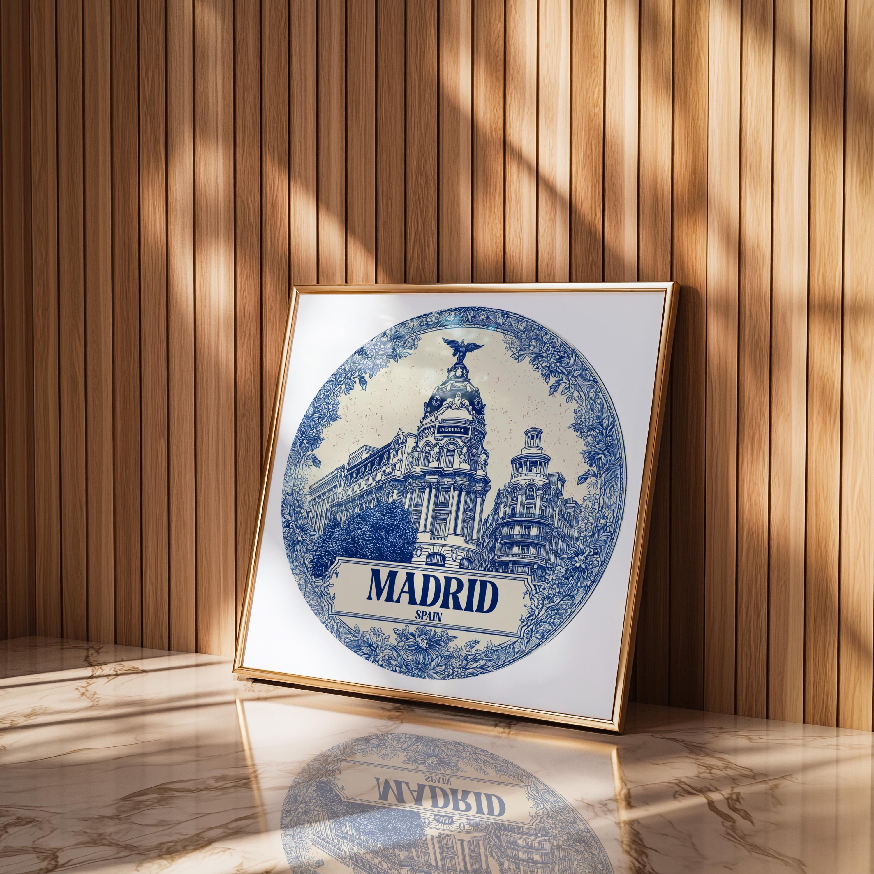Madrid Spain Wall Art, Vintage Delft Blue Poster, City Print, Travel Home Decor
