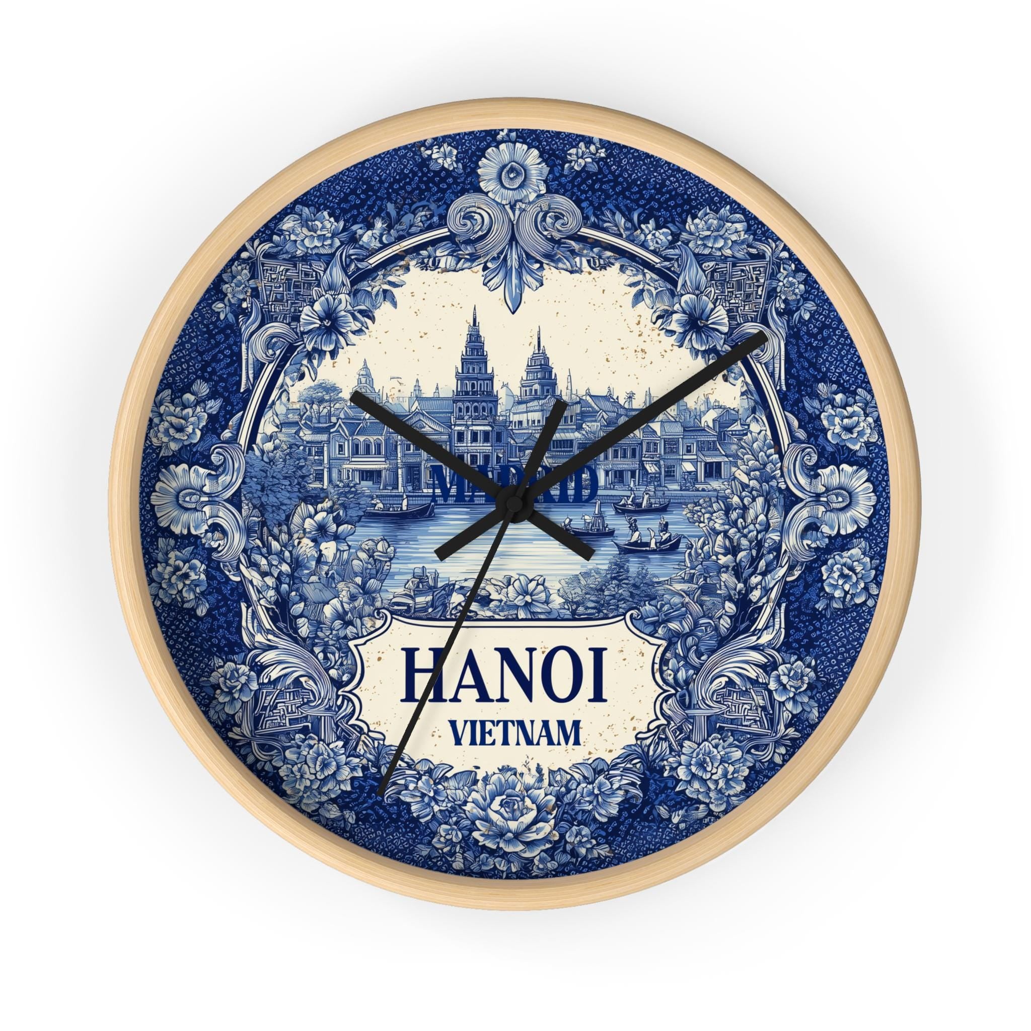 Hanoi Vietnam Wall Clock, Delf style Home Decor, Vintage City Travel Keepsake Art