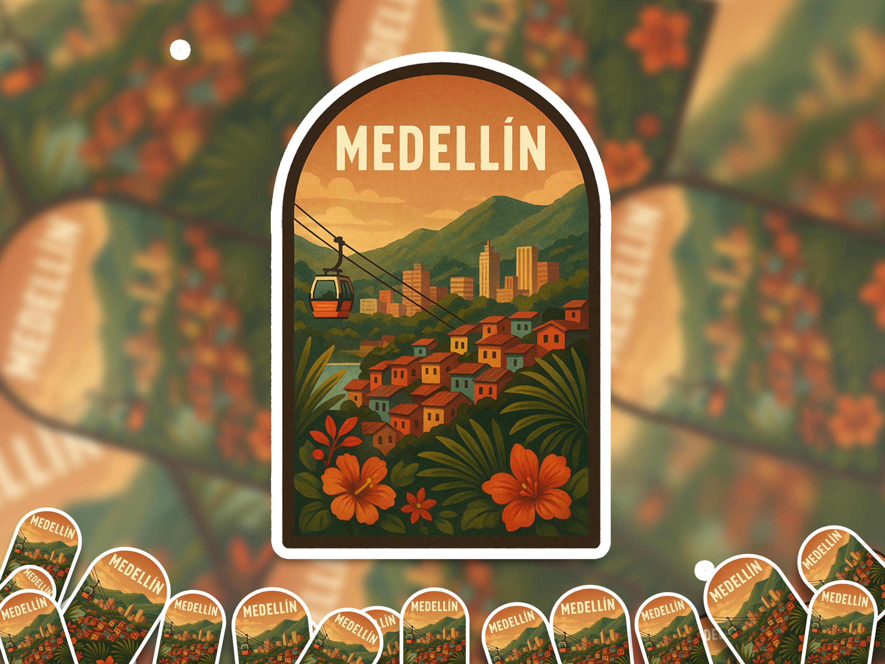 Medellin Colombia Sticker, Vintage City Vinyl Decal, Retro Travel Lover Collection, Journal Scrapbook