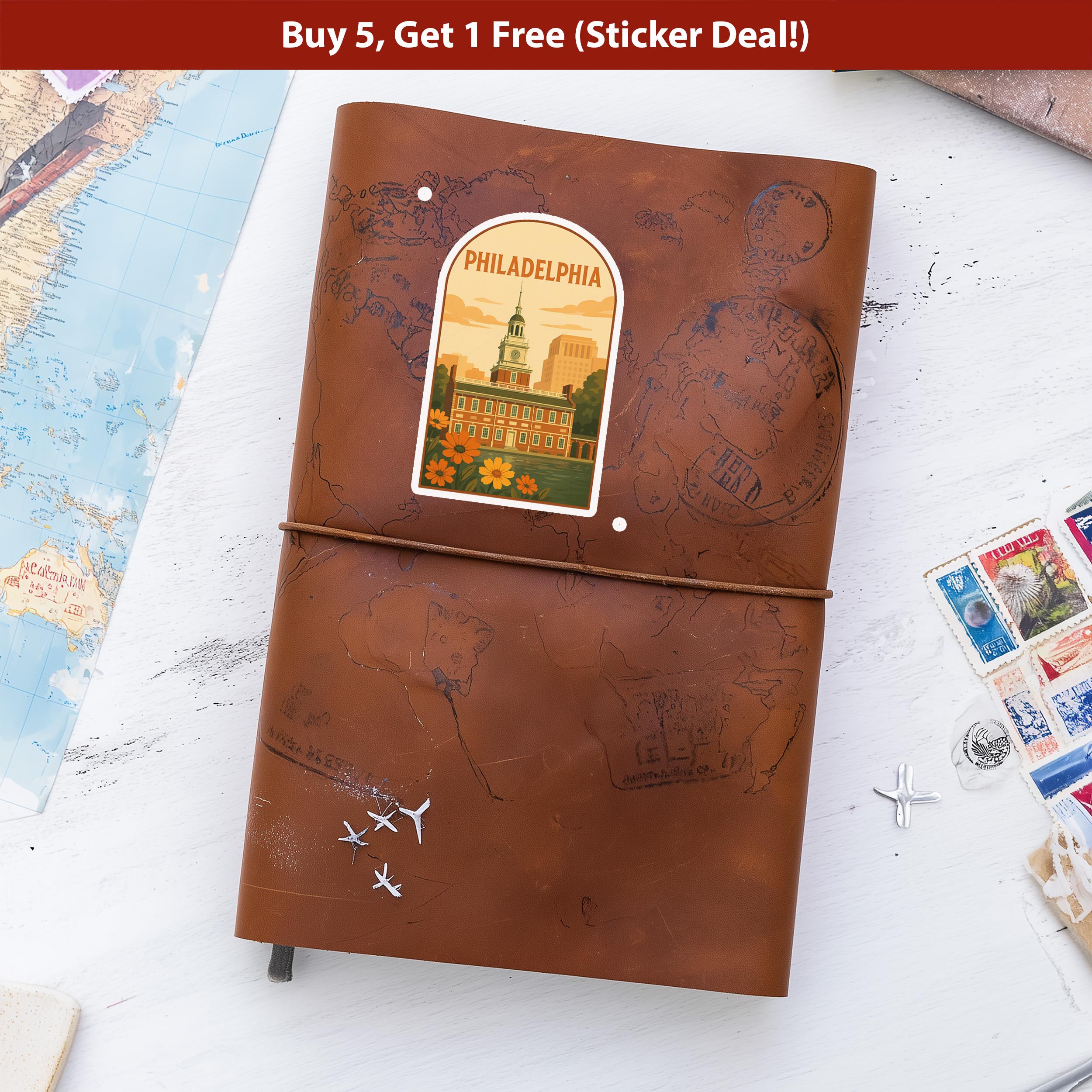 Philadelphia Pennsylvania Sticker, Vintage City Vinyl Decal, Retro Travel Lover Collection, Journal Scrapbook