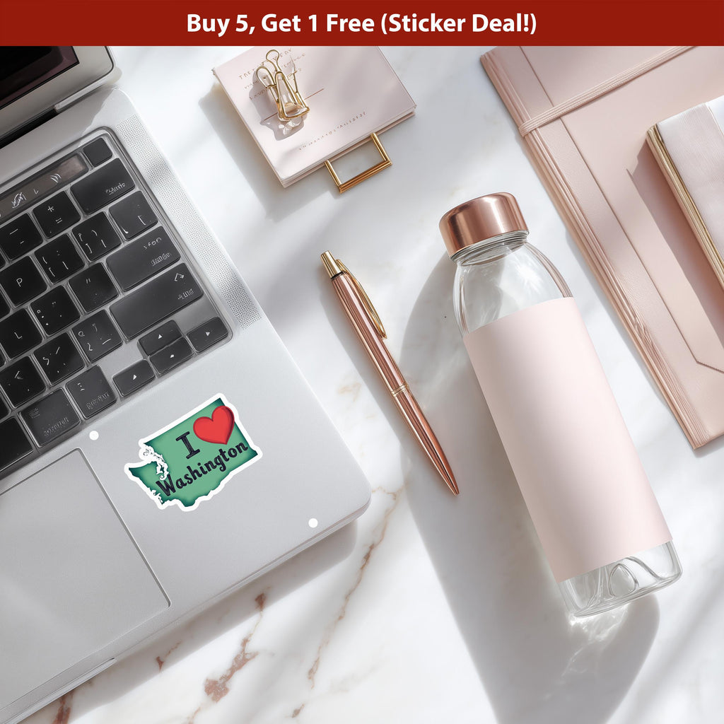 I love Washington Sticker, Vintage US States Vinyl Decal, Waterproof Decal, Retro Travel Collection