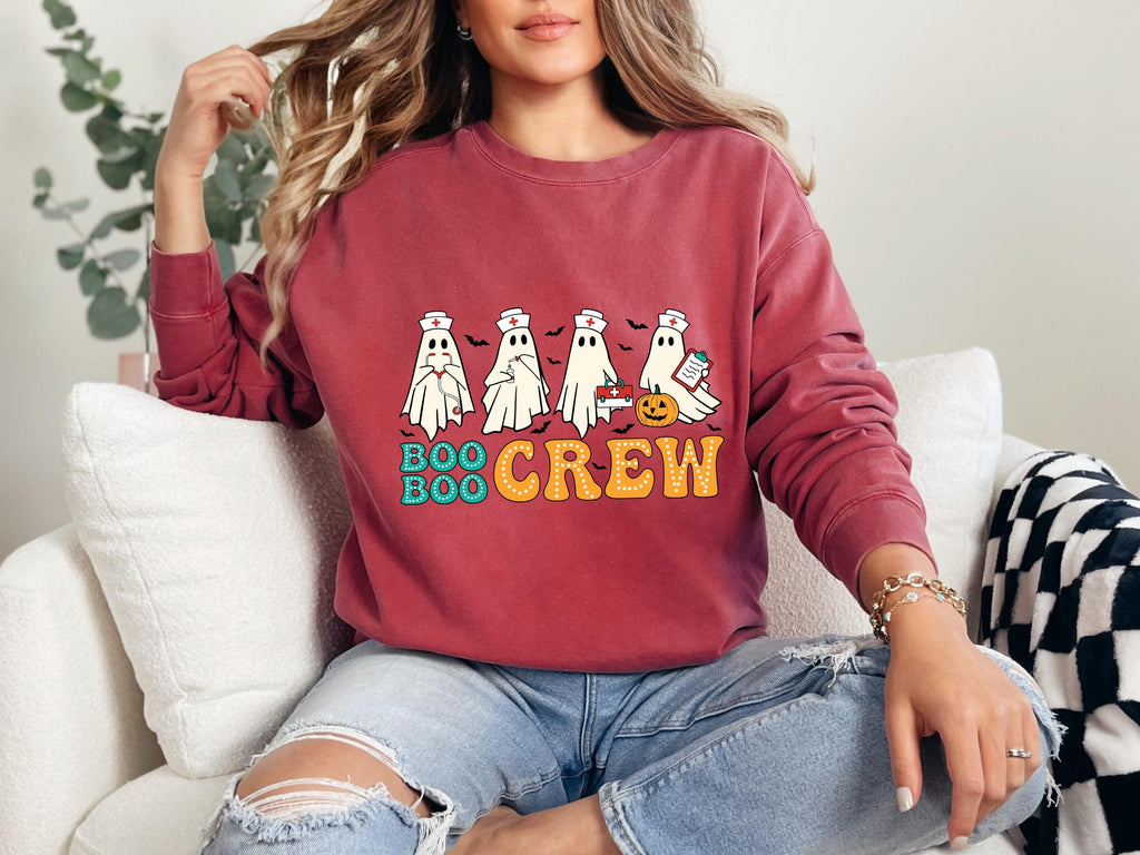 Boo Boo Crew Halloween Nurse Sweatshirt, Spooky RN Fall Top Cozy Autumn Pullover, Cute Retro Gift for Nurse