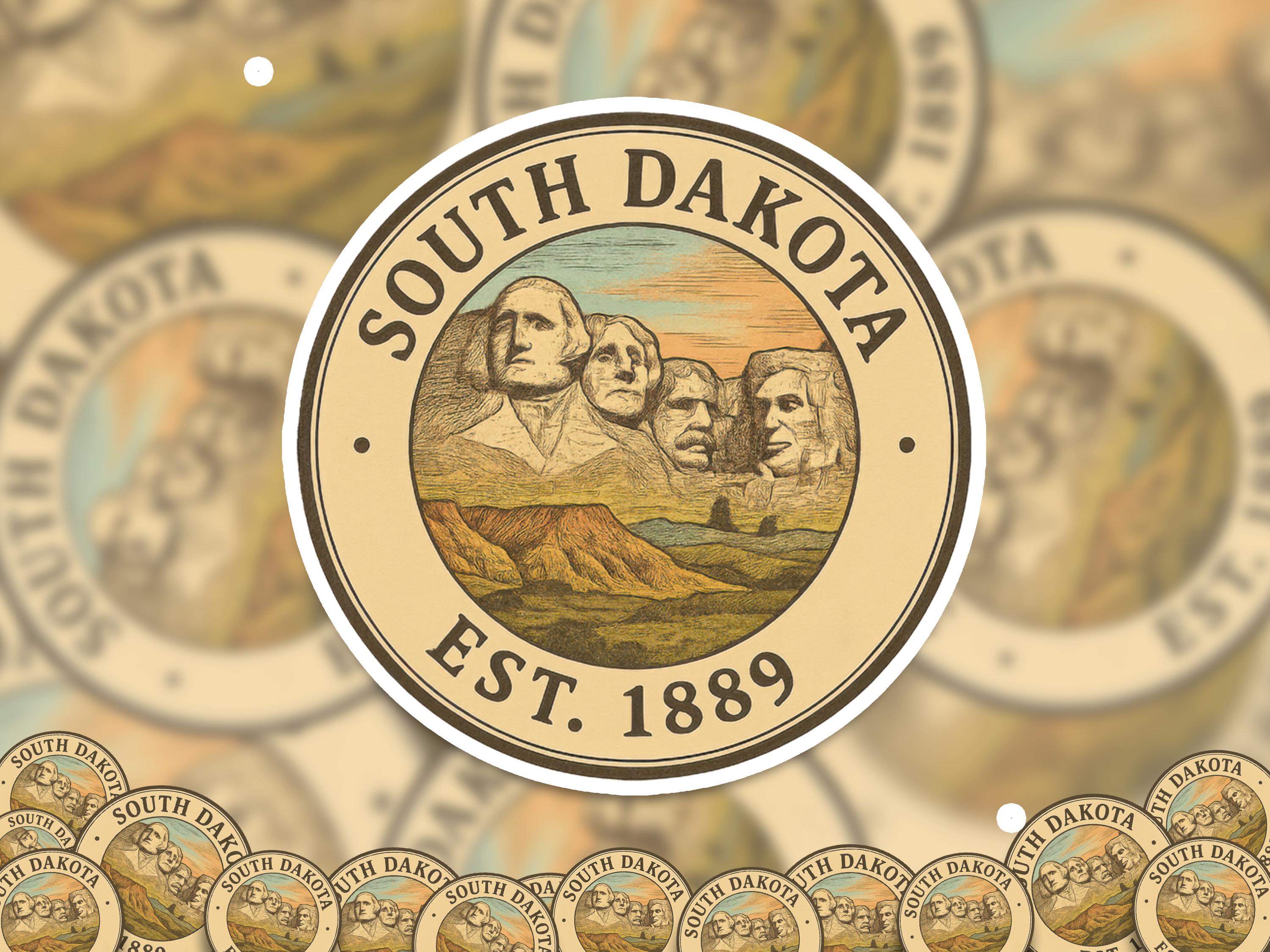 South Dakota Sticker, Vintage US States Retro Decal, Waterproof Retro Travel Collection for Laptop Tumbler