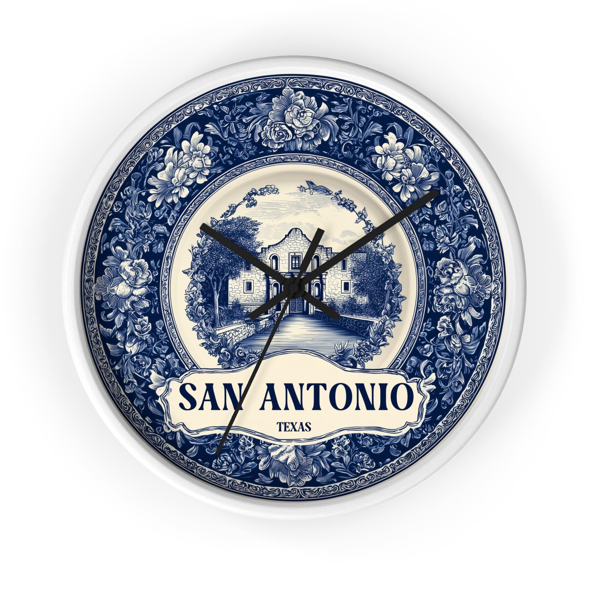San Antonio Texas Wall Clock, Delf style Home Decor, Vintage City Travel Keepsake Art