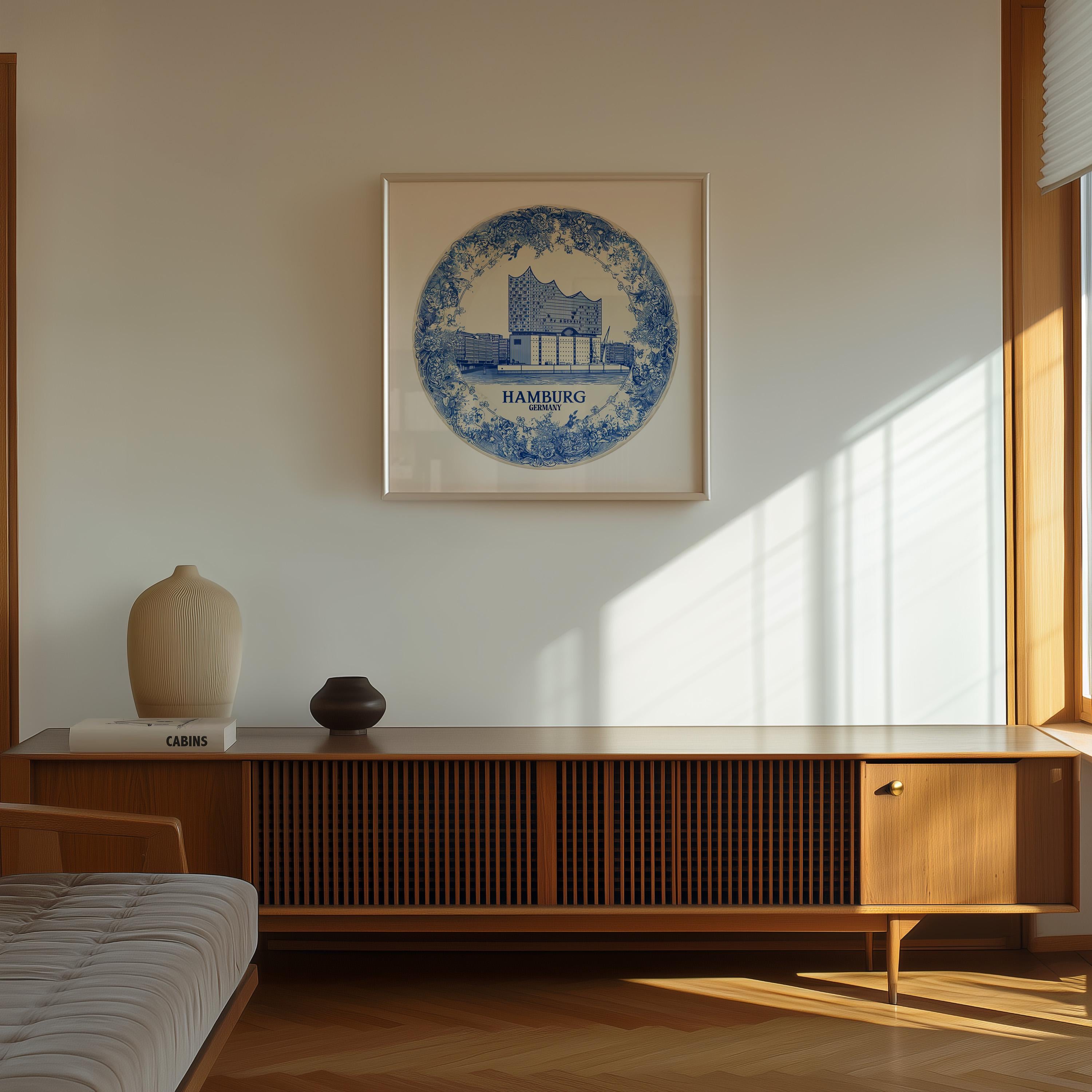 Hamburg Germany Wall Art, Vintage Delft Blue Poster, City Print, Travel Home Decor