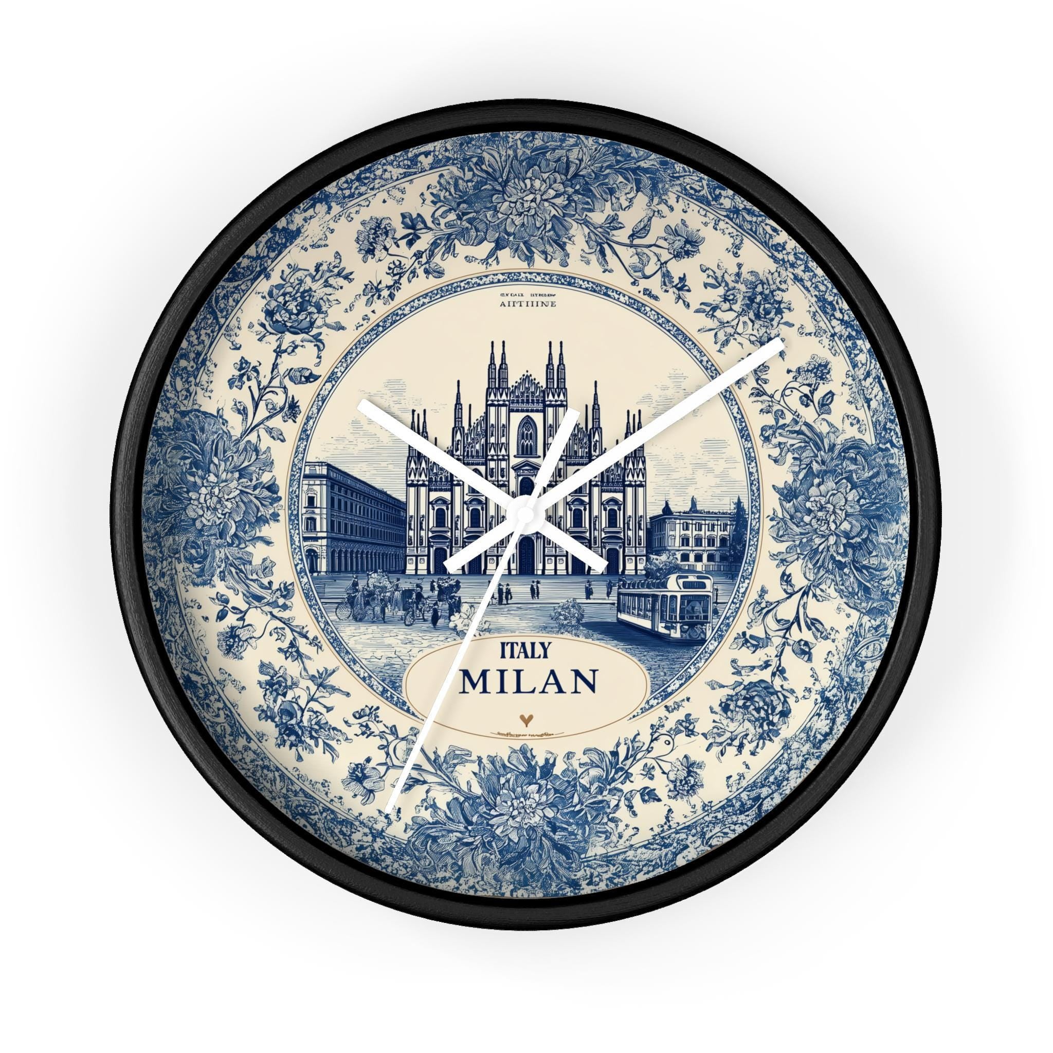 Milan Italy Wall Clock, Delf style Home Decor, Vintage City Travel Keepsake Art