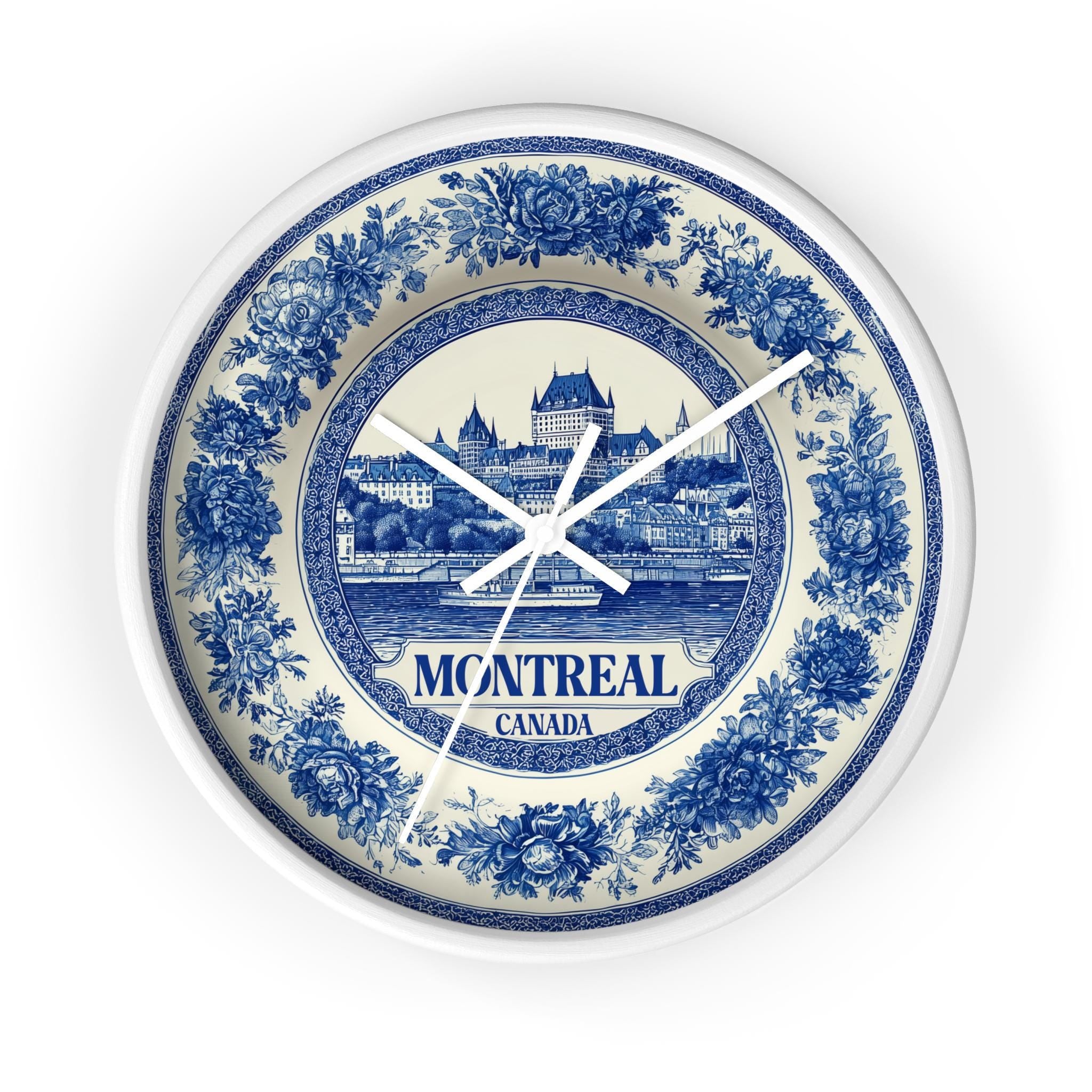 Montreal Canada Wall Clock, Delf style Home Decor, Vintage City Travel Keepsake Art