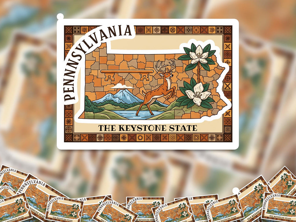 Pennsylvania State Sticker, USA Kiss-Cut Vinyl, Landmark Waterproof Decal, United States Travel Collection