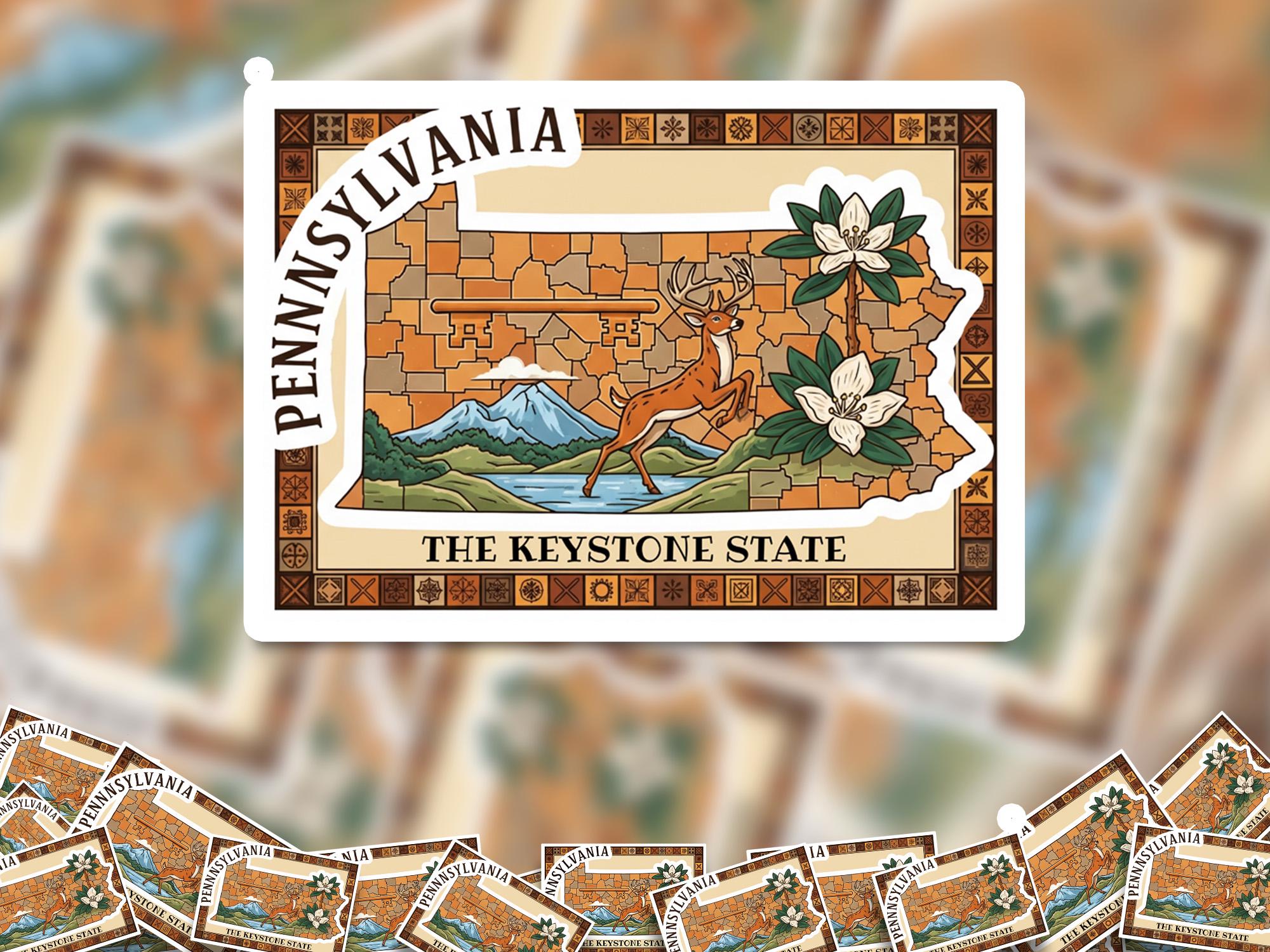 Pennsylvania State Sticker, USA Kiss-Cut Vinyl, Landmark Waterproof Decal, United States Travel Collection