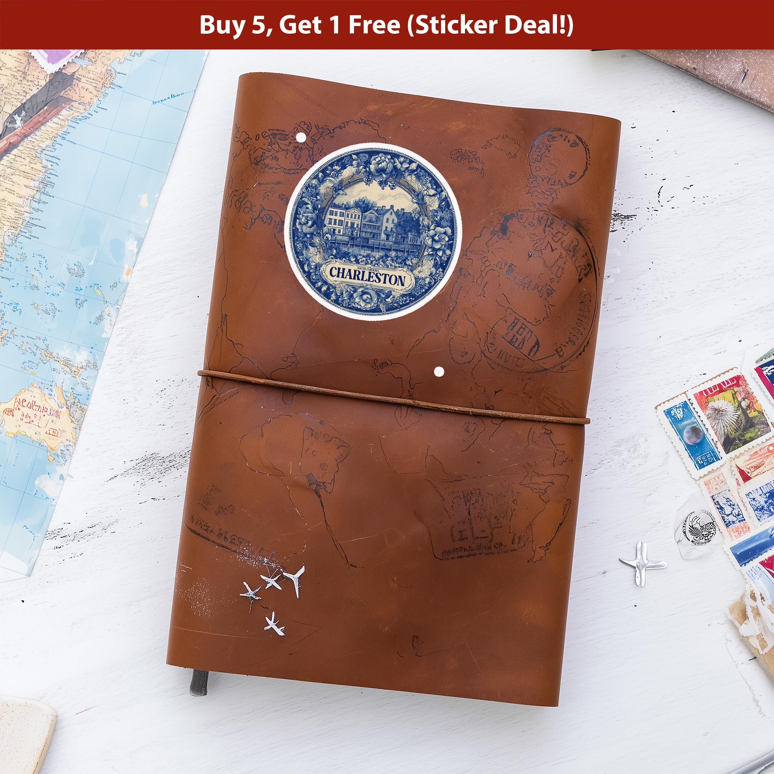 Charleston South Carolina Sticker Vintage Delft style, Delftware Decal Waterproof Vinyl, USA City Travel