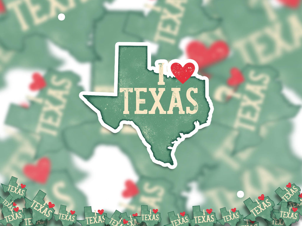 I love Texas Sticker, Vintage US States Vinyl Decal, Waterproof Decal, Retro Travel Collection