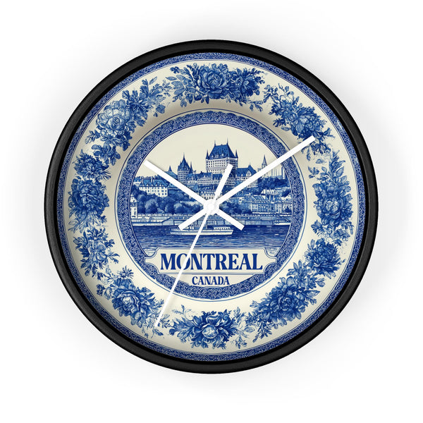 Montreal Canada Wall Clock, Delft style Home Decor, Vintage City Travel Keepsake Art