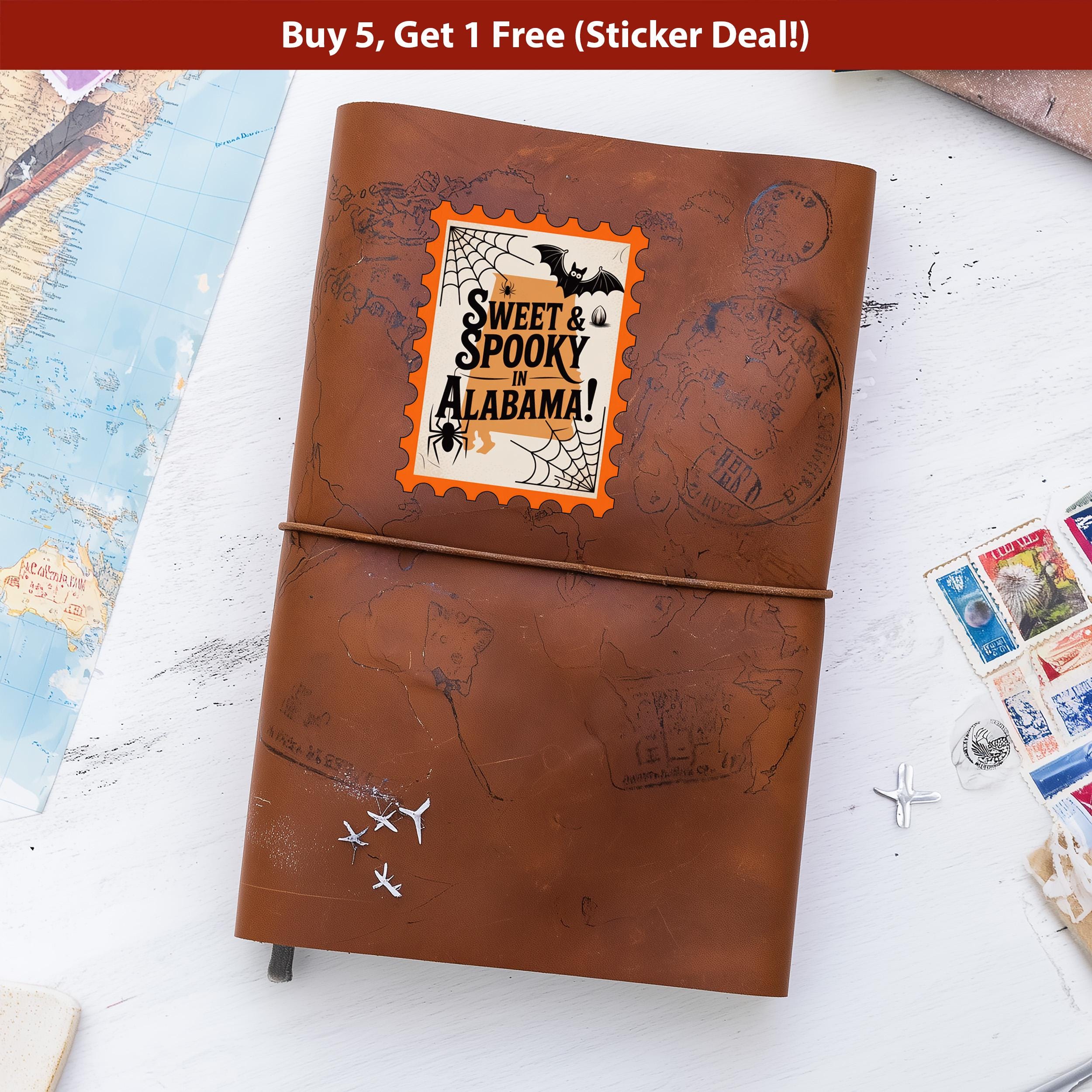 Alabama Stamp Halloween Sticker, Spooky USA Kiss-Cut Vinyl, Waterproof Decal, United States Travel