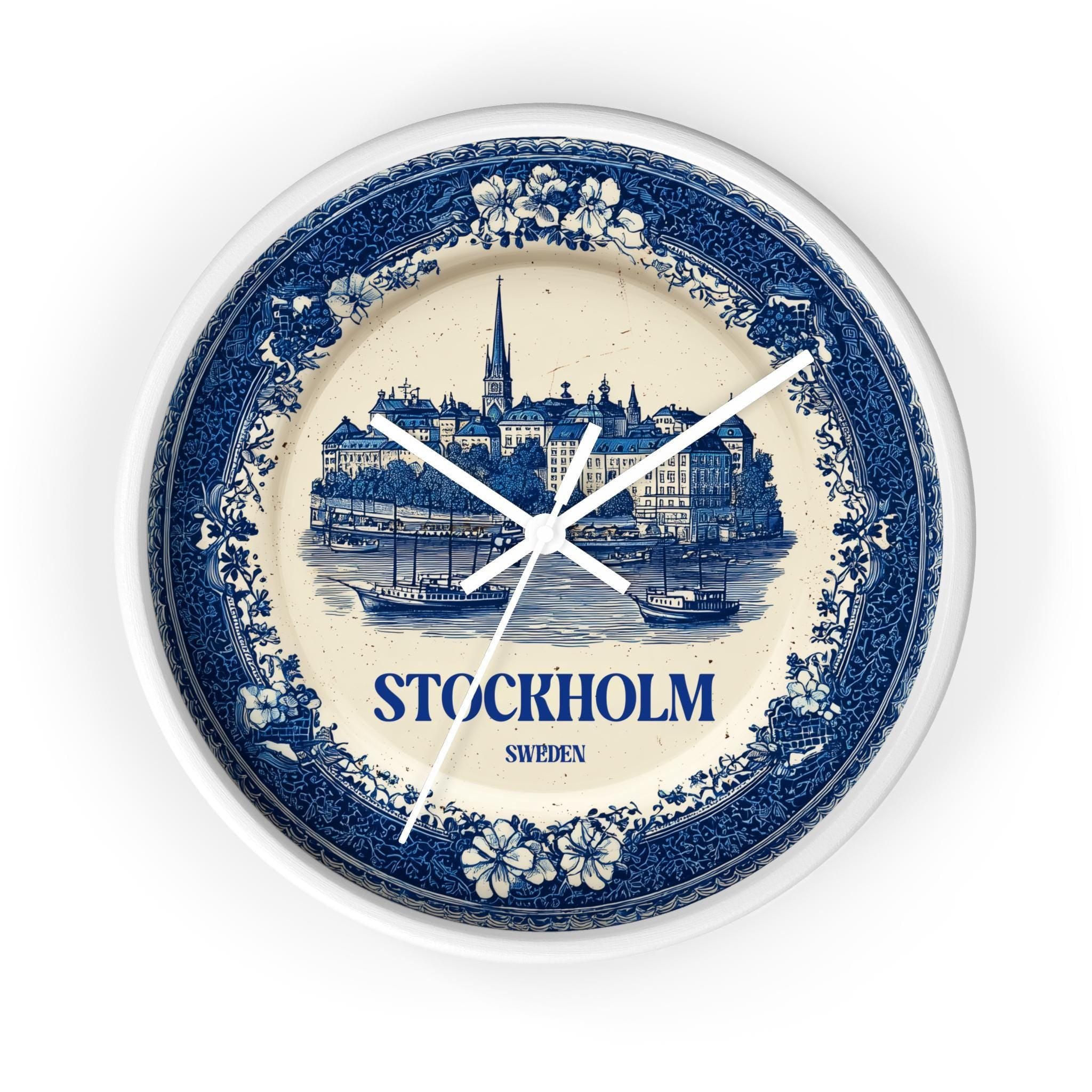 Stockholm Sweden Wall Clock, Delf style Home Decor, Vintage City Travel Keepsake Art
