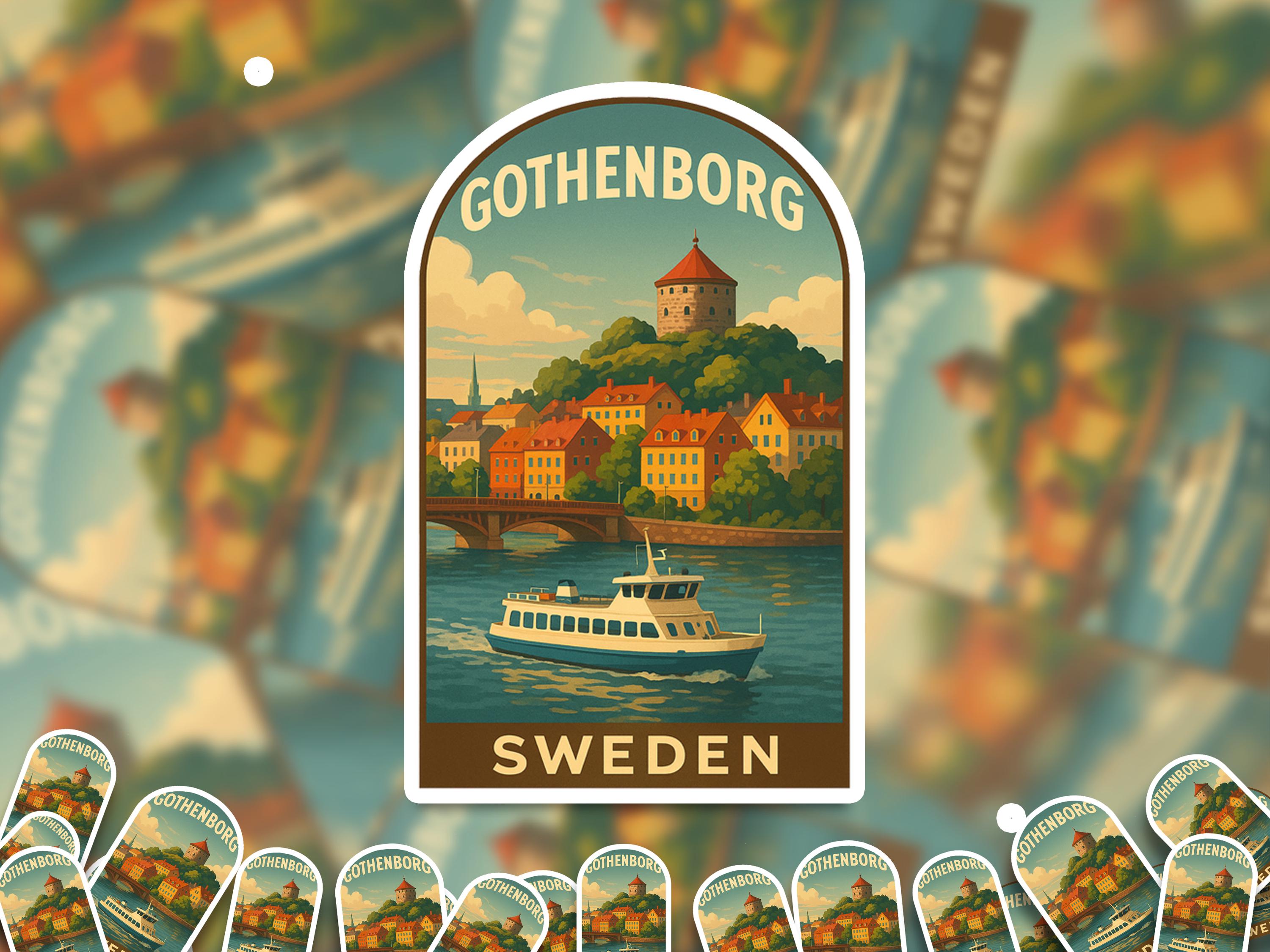 Gothenburg Sweden Sticker, Vintage City Vinyl Decal, Retro Travel Lover Collection, Journal Scrapbook