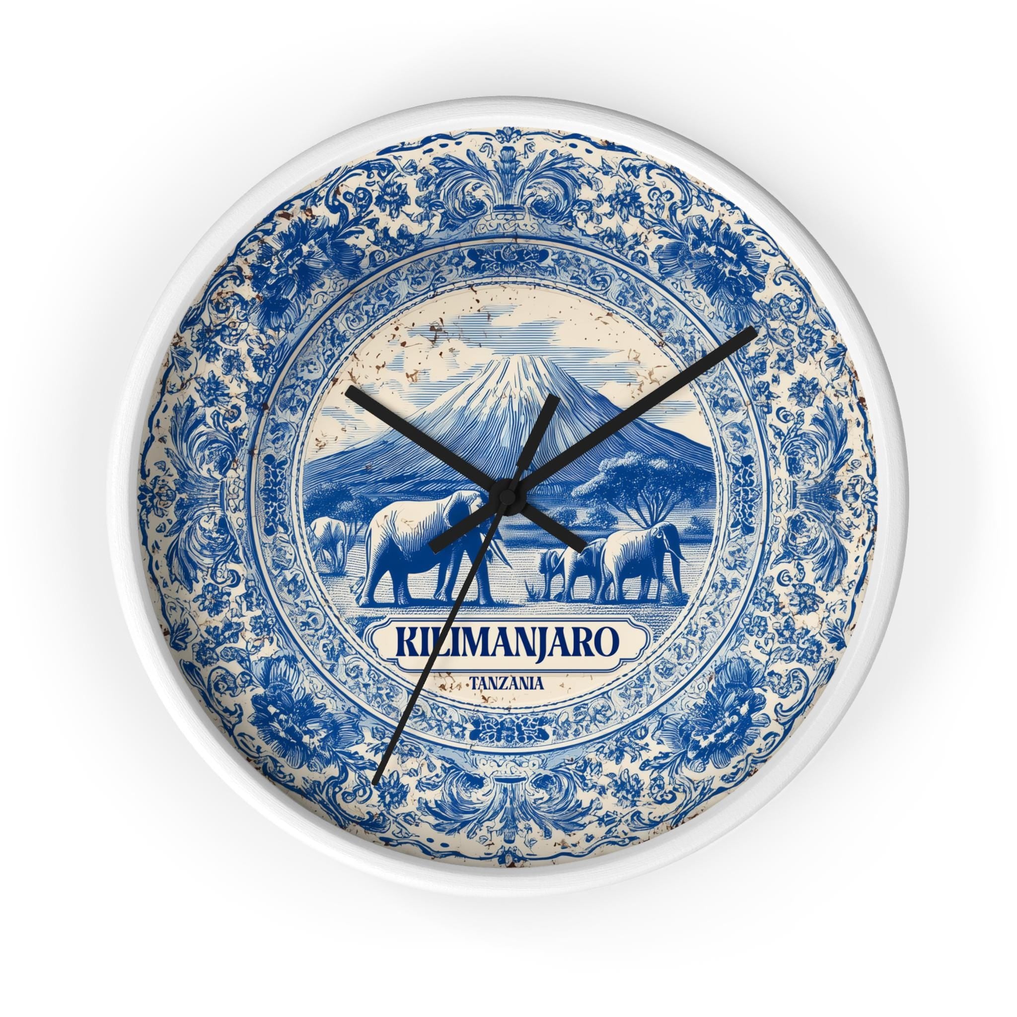 Kilimanjaro Tanzania Wall Clock, Delf style Home Decor, Vintage City Travel Keepsake Art