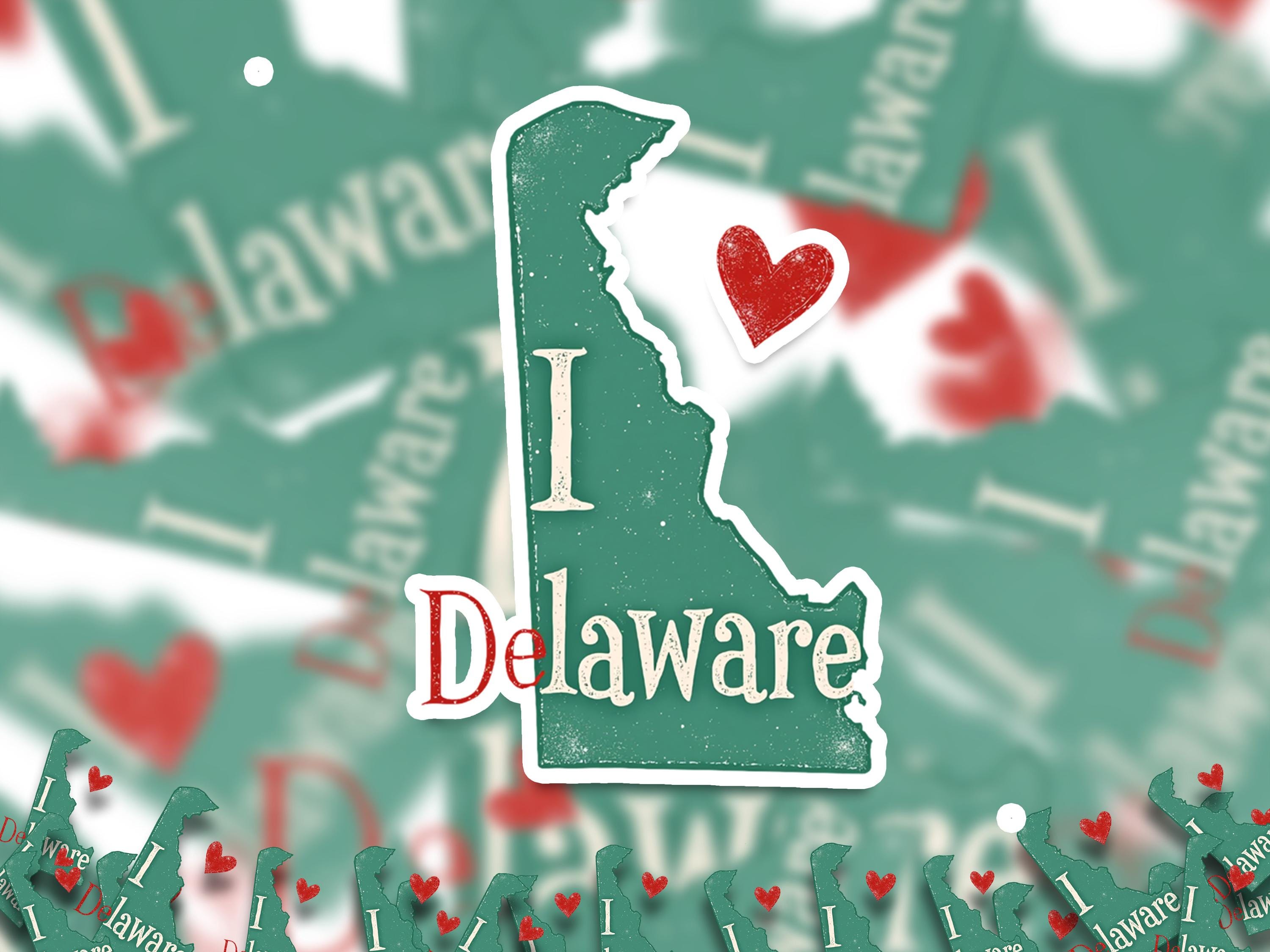 I love Delaware Sticker, Vintage US States Vinyl Decal, Waterproof Decal, Retro Travel Collection