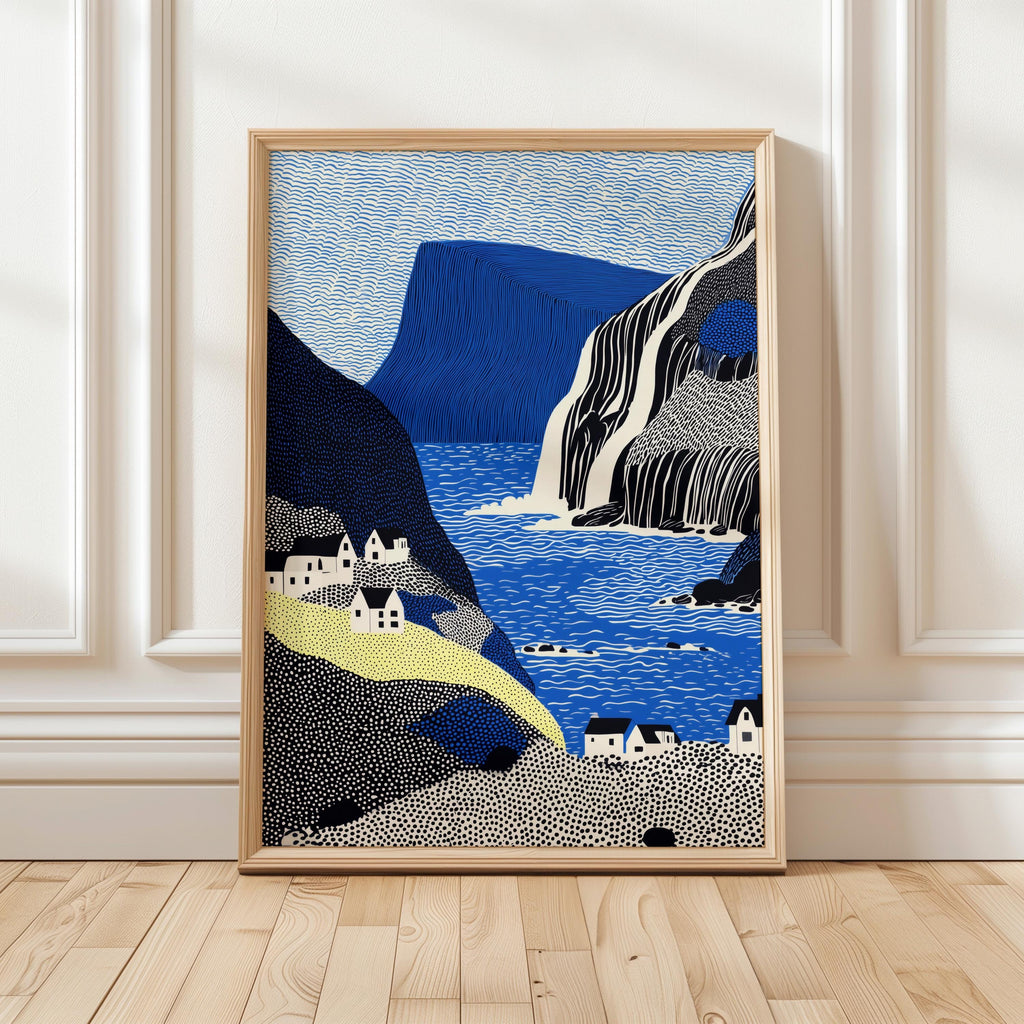 Faroe Islands Wall Art, Scandinavian Landscape Pop Art Modern Print, Poster Travel Gift Canvas