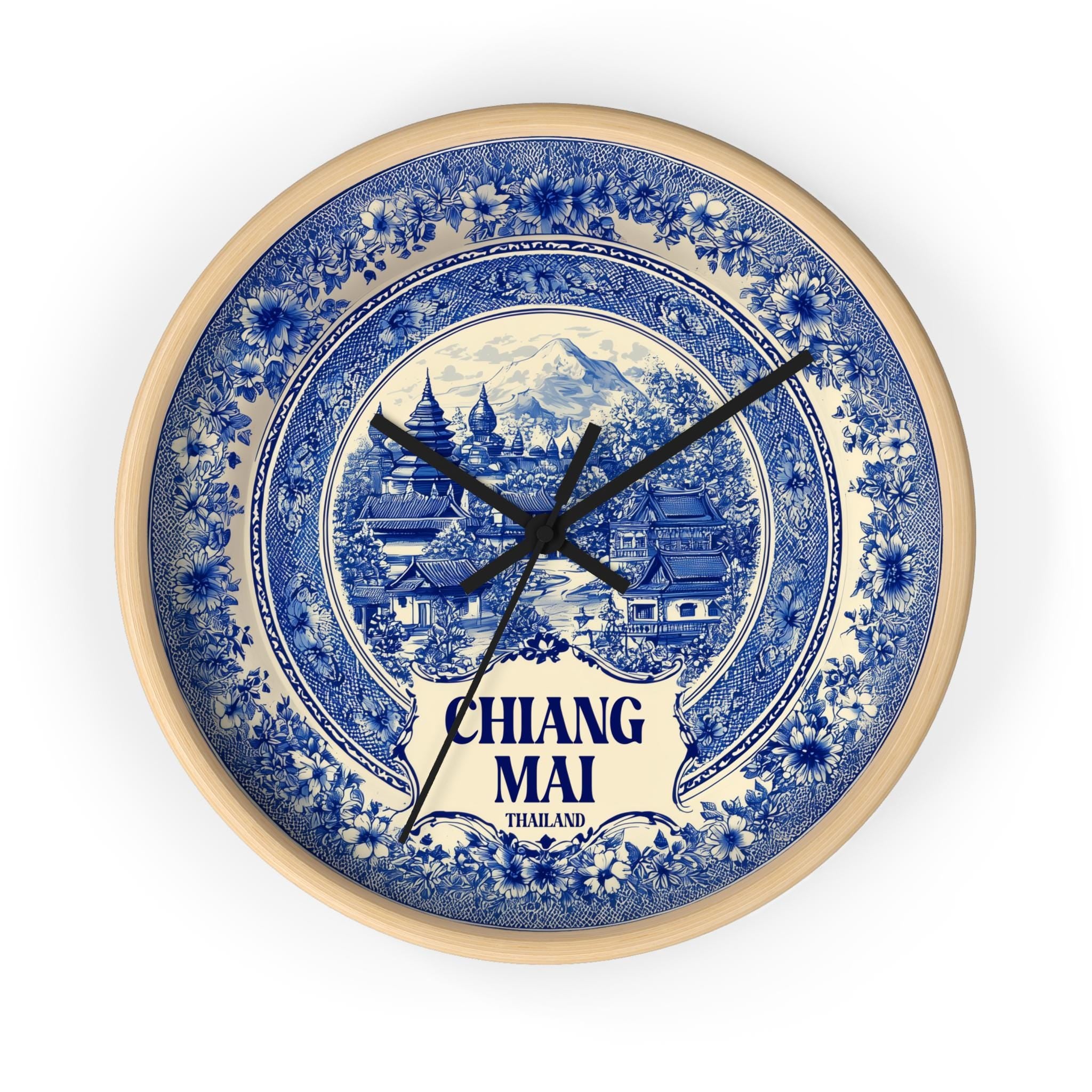 Chiang Mai Thailand Wall Clock, Delf style Home Decor, Vintage City Travel Keepsake Art