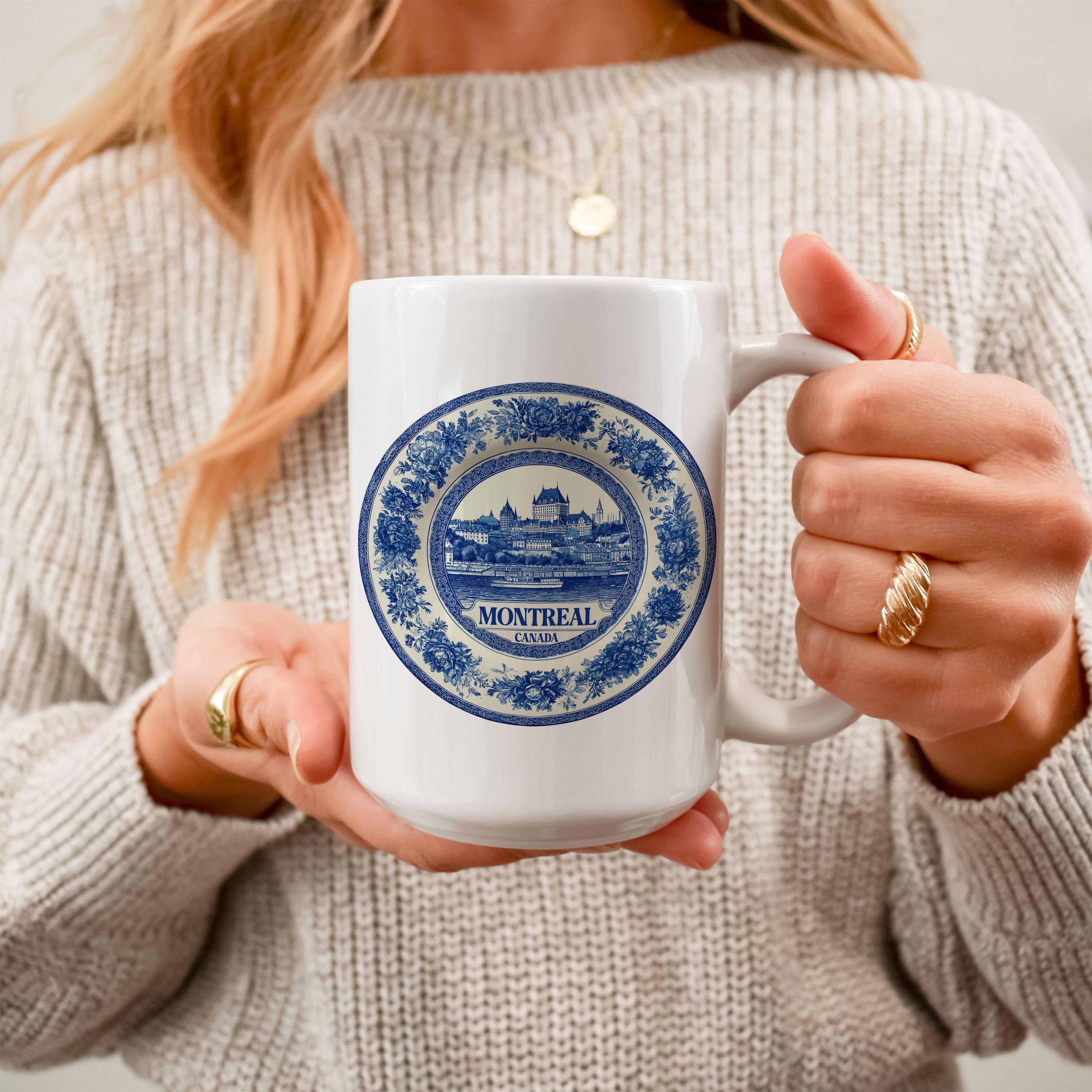 Montreal Canada Mug, Custom Delft Style cup, Personalized Vintage Travel City Gift