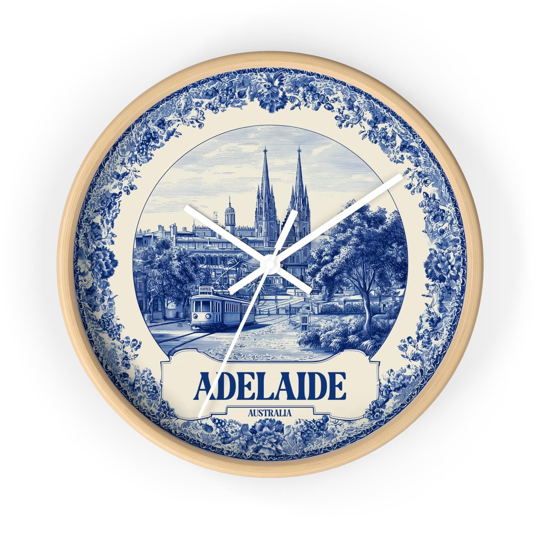Adelaide Australia Wall Clock, Delf style Home Decor, Vintage City Travel Keepsake Art