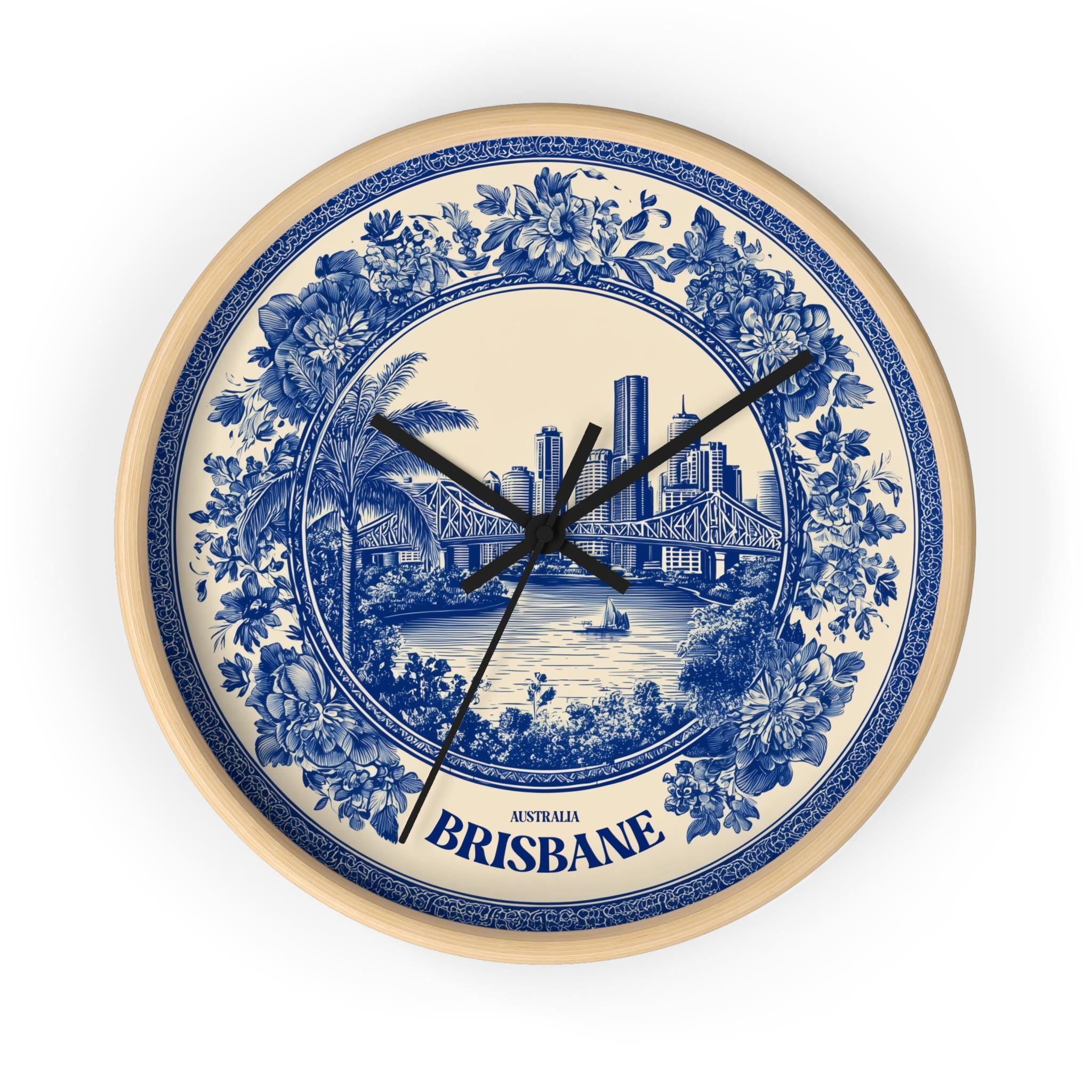 Brisbane Australia Wall Clock, Delf style Home Decor, Vintage City Travel Keepsake Art