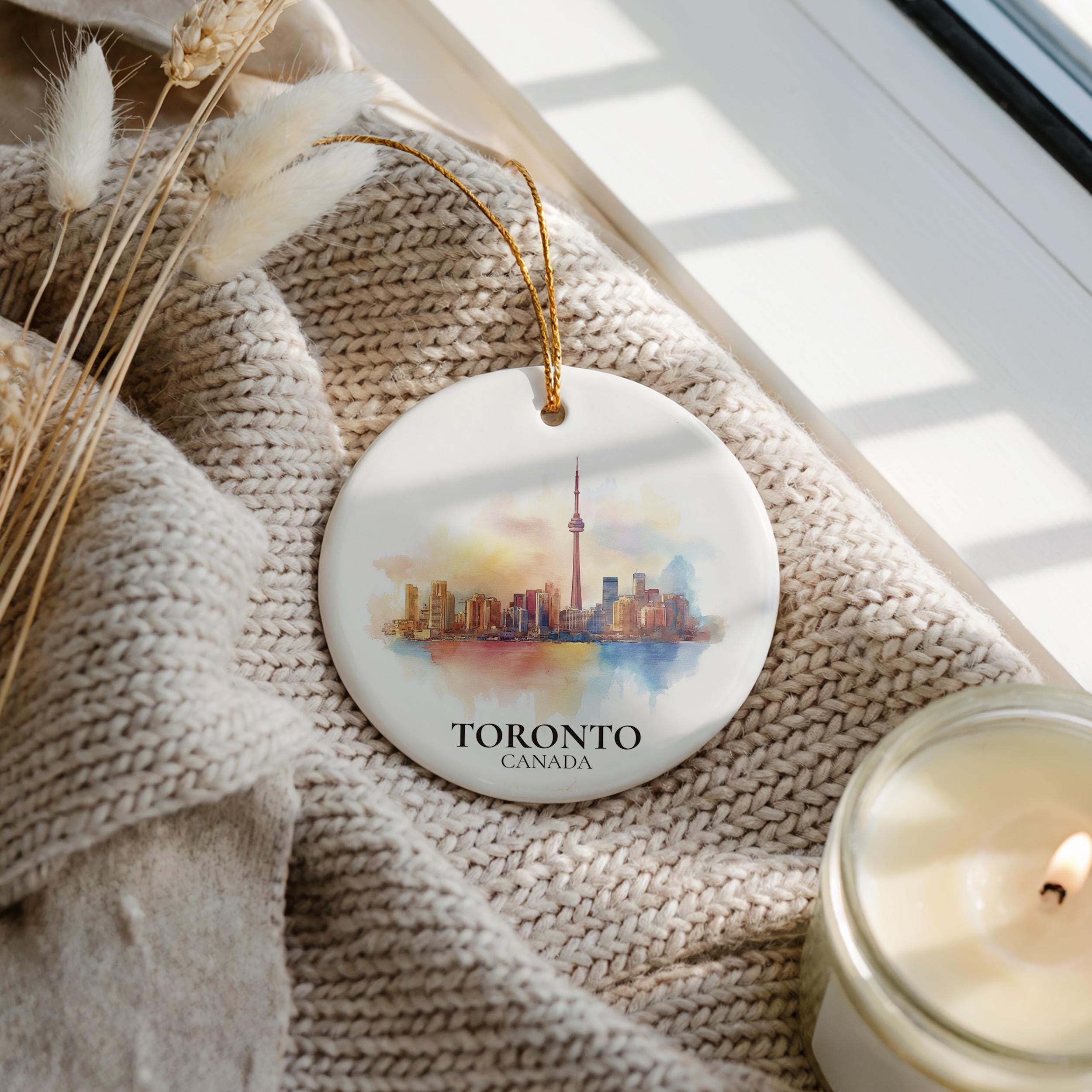 Toronto Ontario Personalized Watercolor Ornament, Custom Ceramic Christmas gift, Travel Keepsake