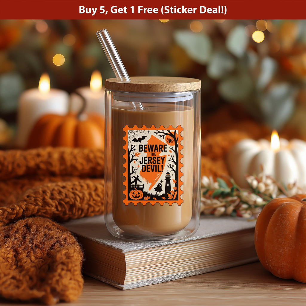 New Jersey Stamp Halloween Sticker, Spooky USA Kiss-Cut Vinyl, Waterproof Decal, United States Travel