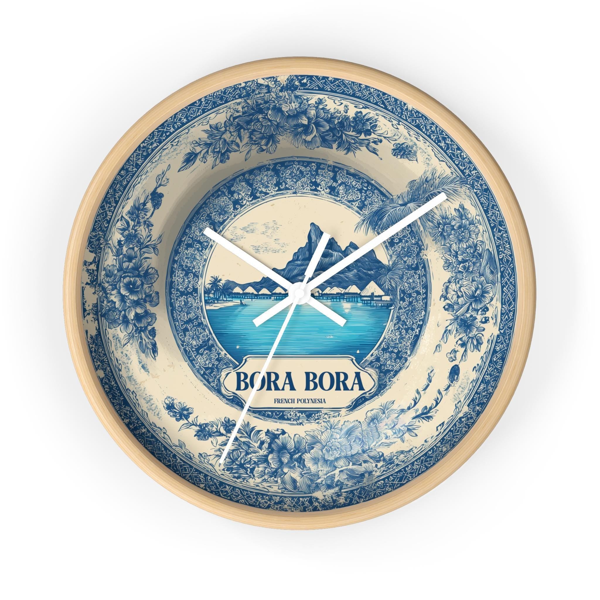 Bora Bora French Polynesia Wall Clock, Delf style Home Decor, Vintage City Travel Keepsake Art